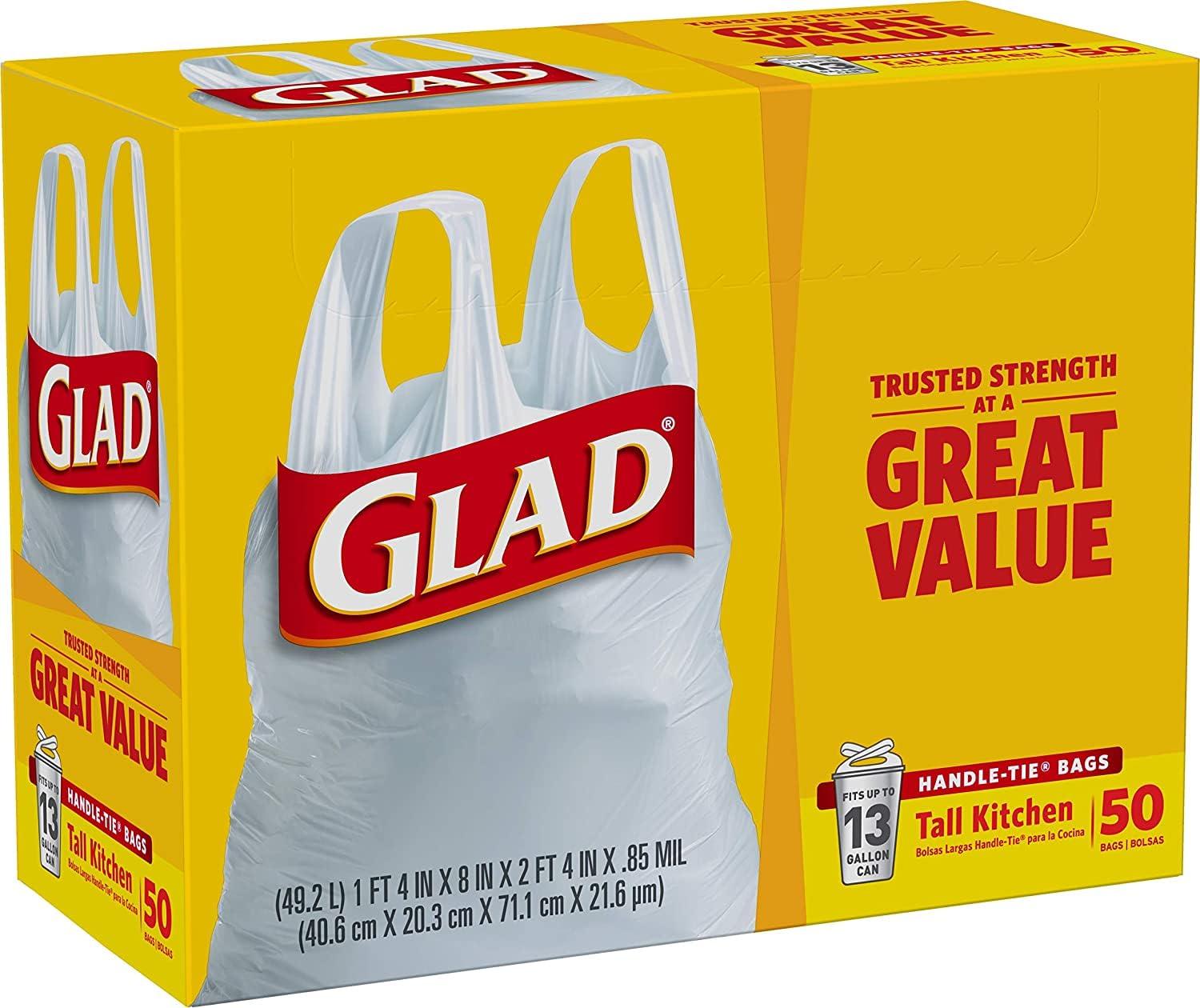 Glad 13 Gal. Tall Kitchen Handle-Tie Bags 50 ct (Pack of 4) - Image 2