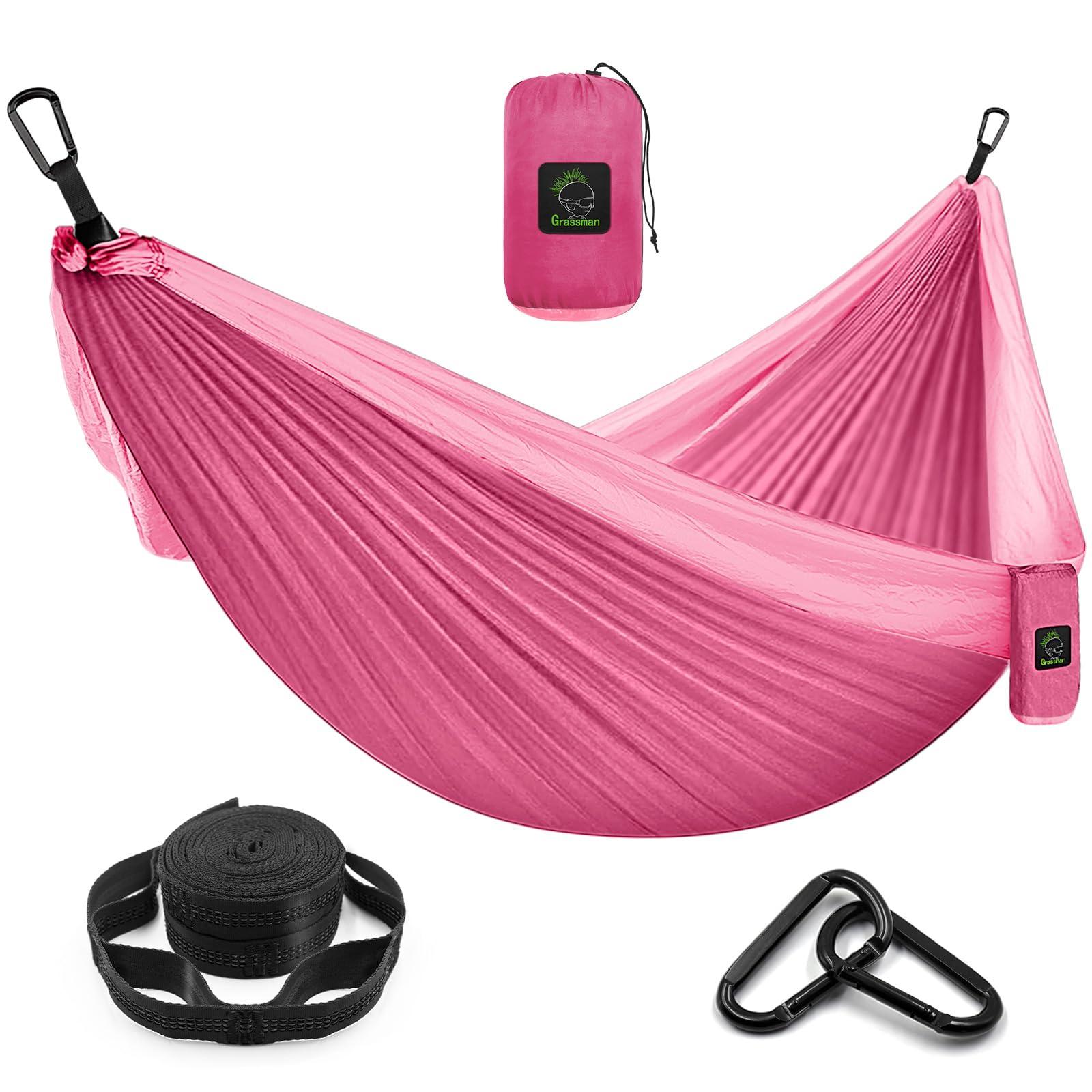 Grassman Camping Hammock Double & Single Portable Hammock with Tree Straps, Lightweight Nylon Parachute Hammocks Camping Accessories Gear for Indoor Outdoor Backpacking, Travel, Hiking, Beach
