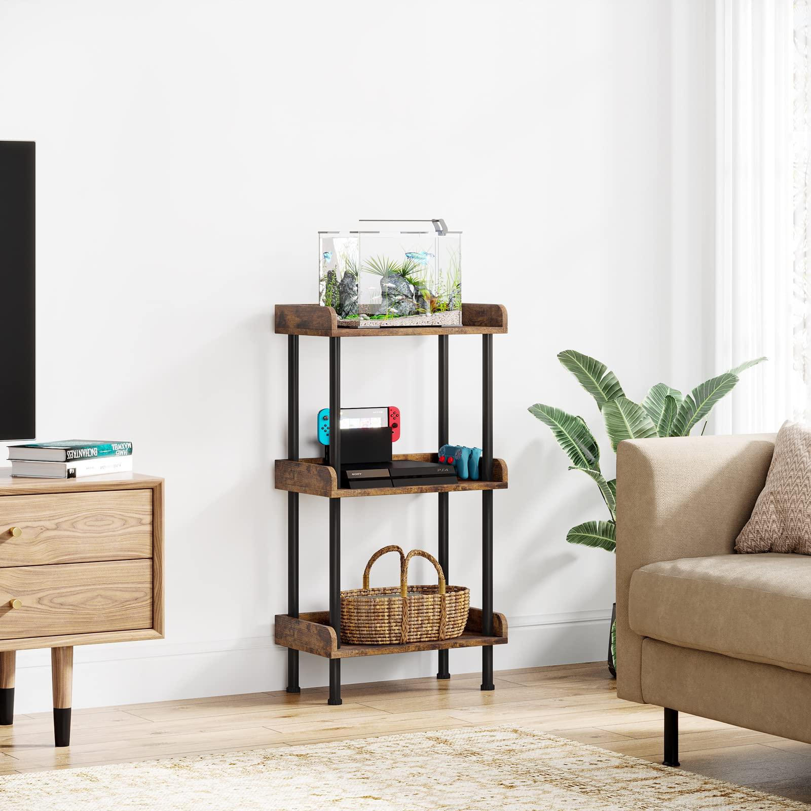 Hosfais Bookshelf Small Book Shelf, 3 Tier Wood Bookcase Industrial Bookshelf Metal Standing Book Shelves Display Book Rack for Living Room Bedroom Home Office (Rustic Brown) - Image 4
