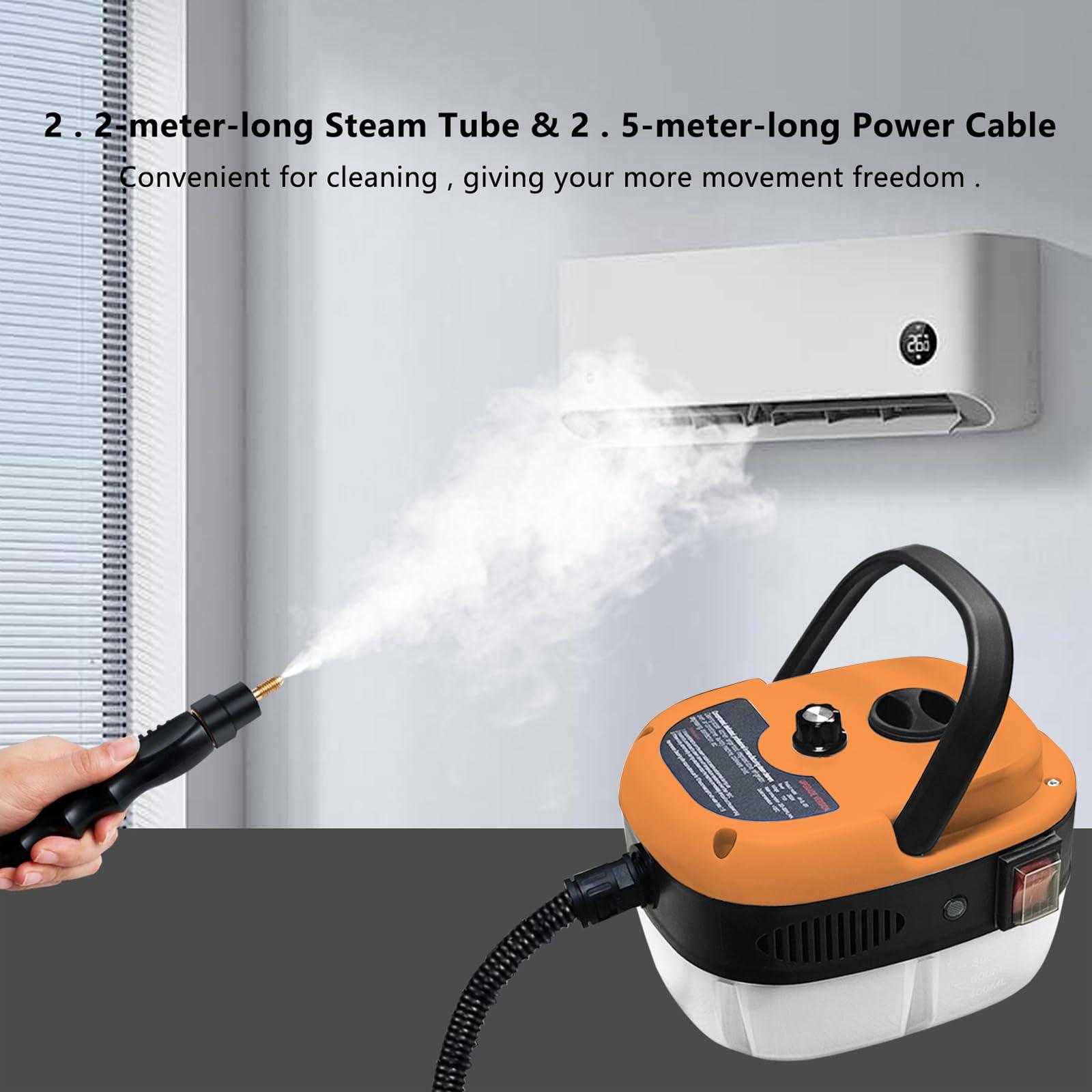 Handheld Steam Cleaner, 2500W Pressurized Steam Cleaner with 3 Brush Heads, Portable Steam Cleaner for Home, Car, Furniture, Kitchen, Bathroom and Wall, Orange - Image 6