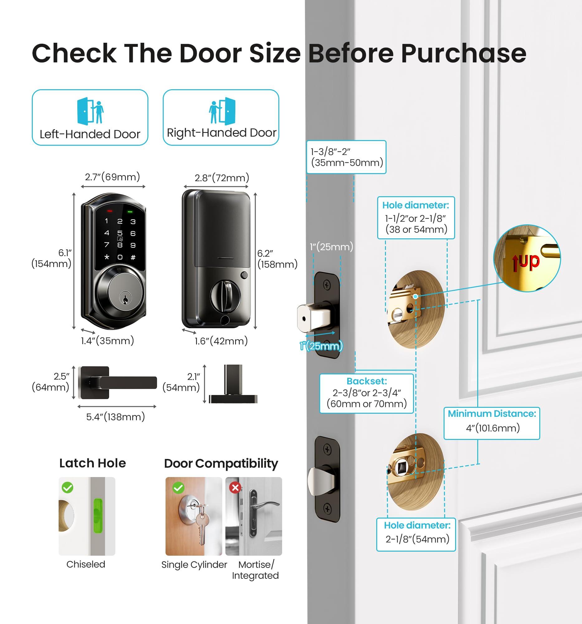 Veise VE06-L Smart Locks with 2 Lever Handle Set, App Control, Keyless Entry Deadbolt for Front Door, Electronic Digital Touchscreen Keypad, Auto Lock, Waterproof, Easy Installation, Matte Black - Image 6