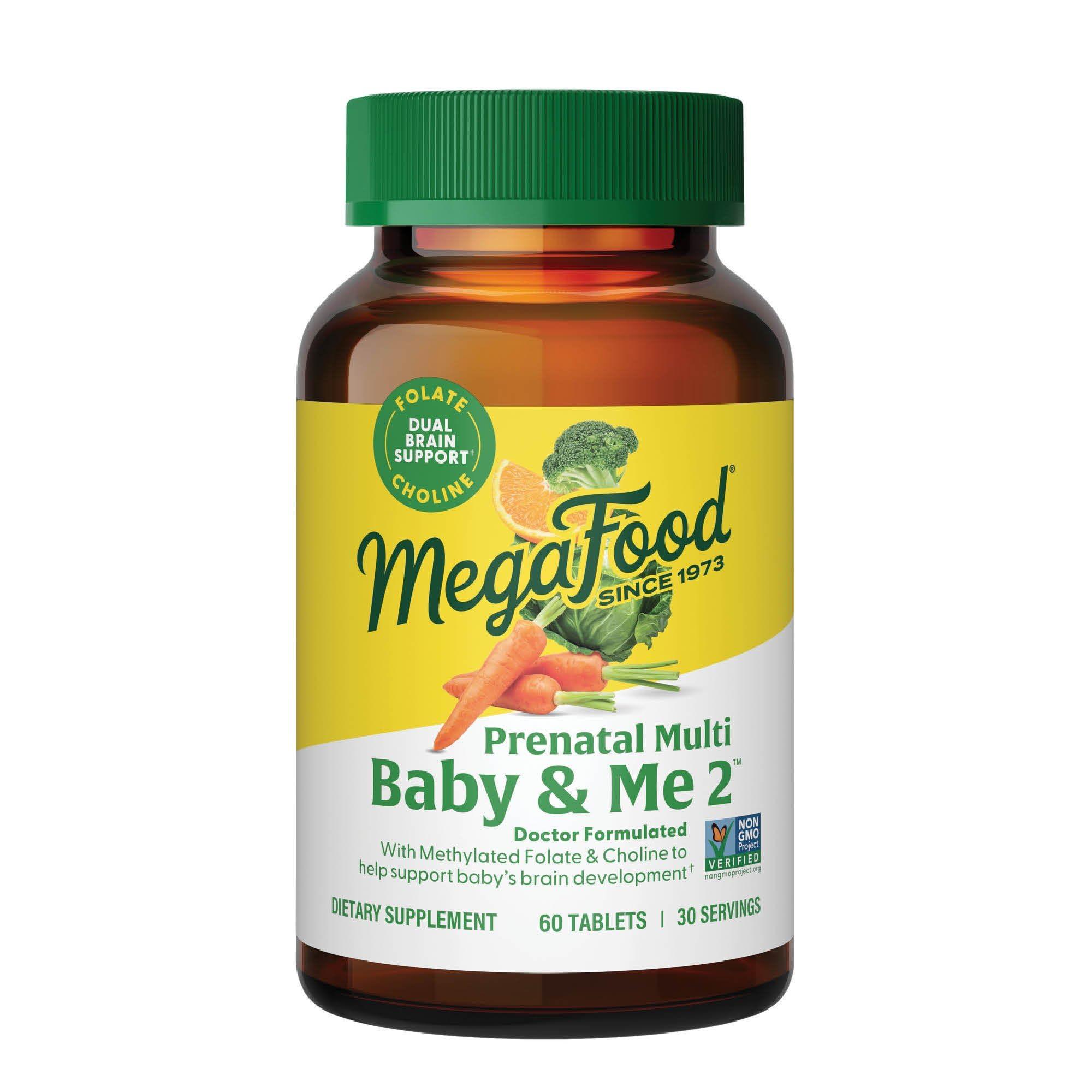 MegaFood Baby & Me 2 Prenatal Multi - Prenatal Vitamins for Women with Choline, Methyl Folate, Iron - Gluten-Free, Vegetarian, Pre Natal Multivitamin for Women - 60 Tablets, 30 Servings