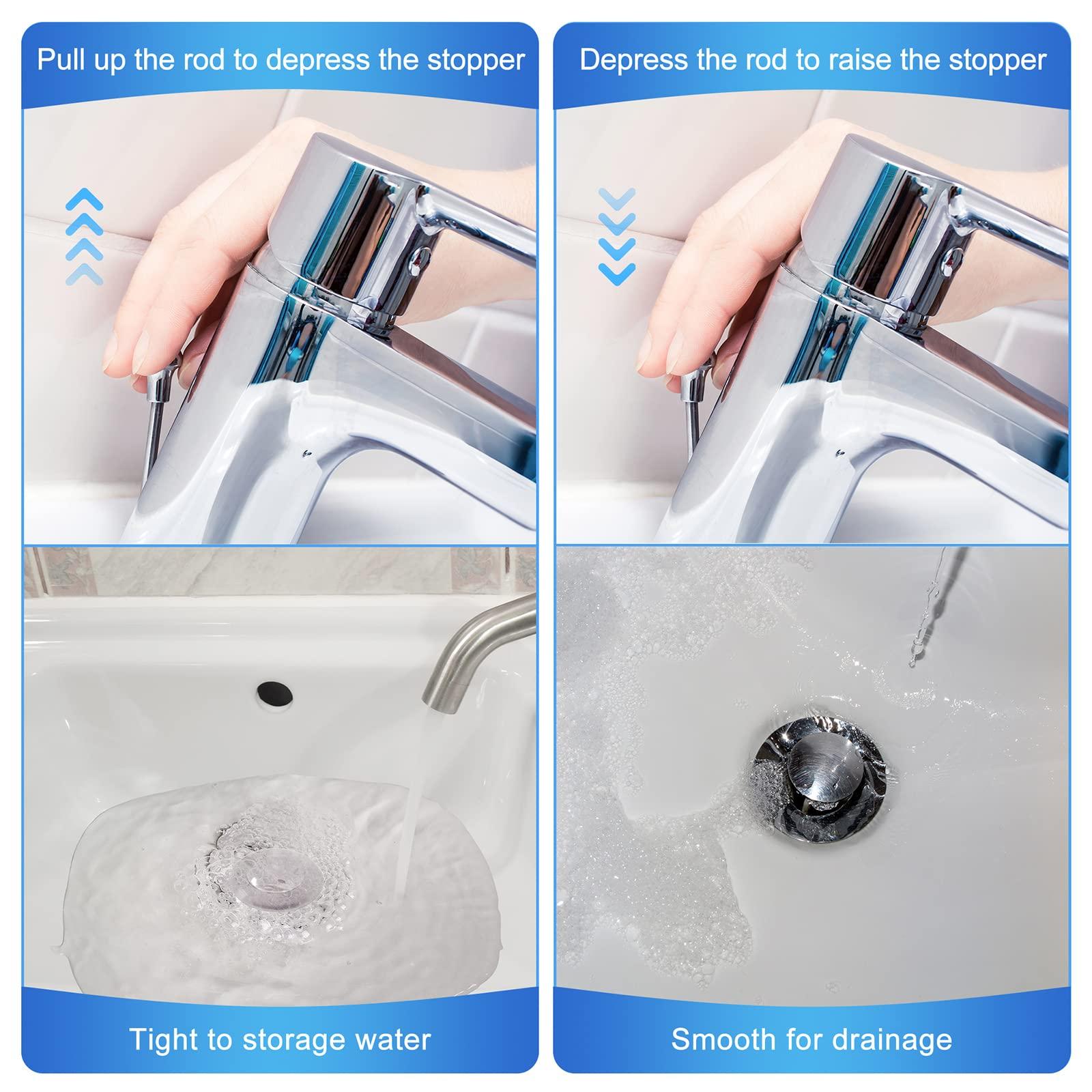 Enhon 2 Hole Pop Up Stoppers, Chrome Bathroom Sink Stopper fits Most Pop Up Drain Design, 4-1/2 Inch Tall, 1-3/8 Inch Cap Diameter, with Gasket Seal, Compatible with PF WaterWorks PF0240 (3 Pack) - Image 4