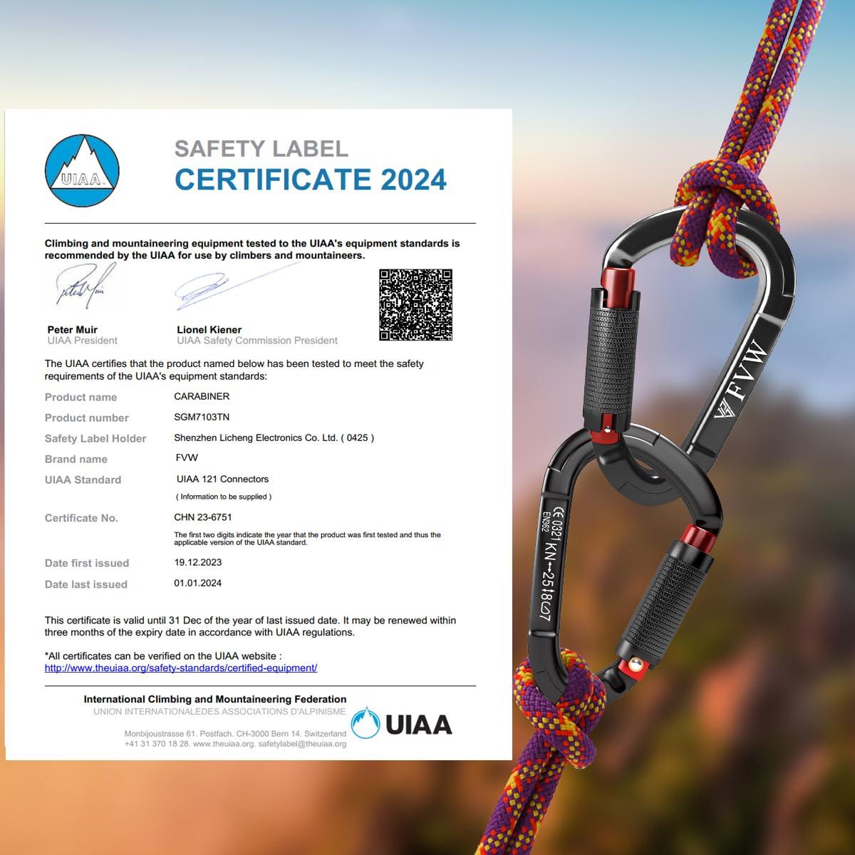 FVW Auto Locking Rock Climbing Carabiner Clips,Professional 25KN (5620 lbs) Heavy Duty Caribeaners for Rappelling Swing Rescue & Gym etc, Large D-Shaped Carabiners - Image 5