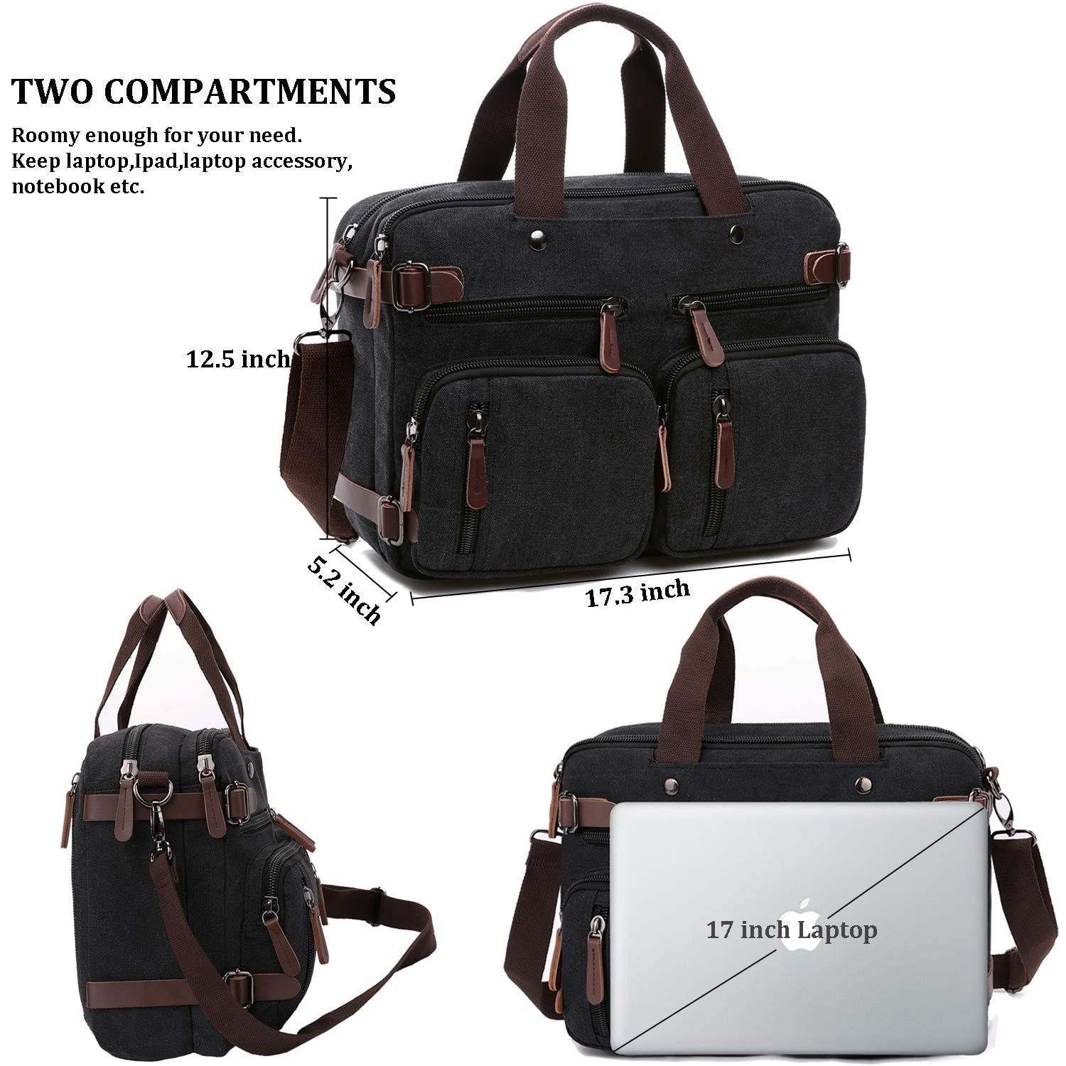 CROCOD 3 in 1 Convertible Laptop Backpack, 17.3 inch Messenger Bag for Men, Multi-Functional Travel Laptop Bag for College Men Women (17.3 Inch, Black) - Image 3