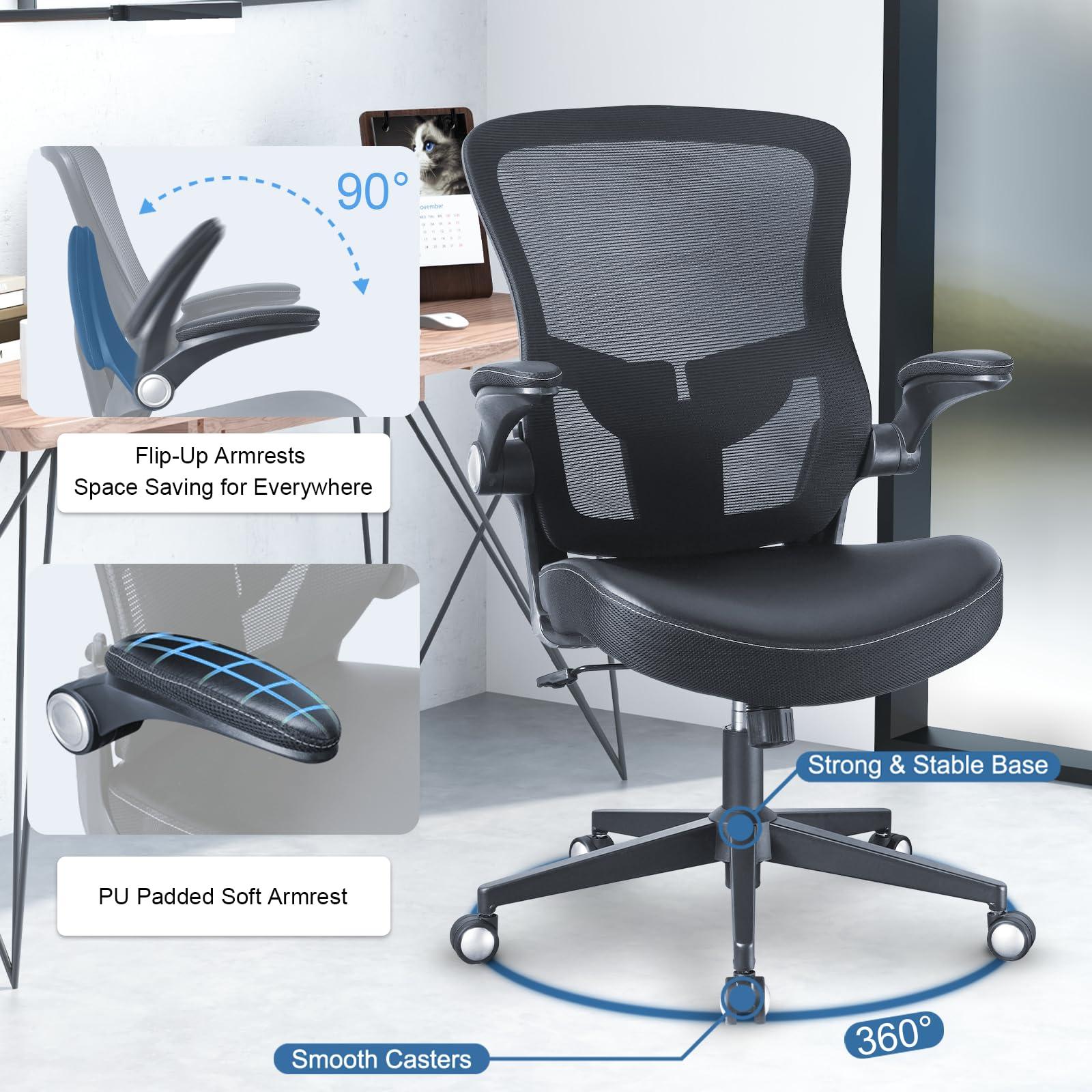 Office Chair, 400lbs Heavy Duty Ergonomic Desk Office Chair with Flip-Up Arms, Home Office Desk Chairs with Adjustable Seat Height & Lumbar Support for Heavy People, Computer Task Chair  - Image 7
