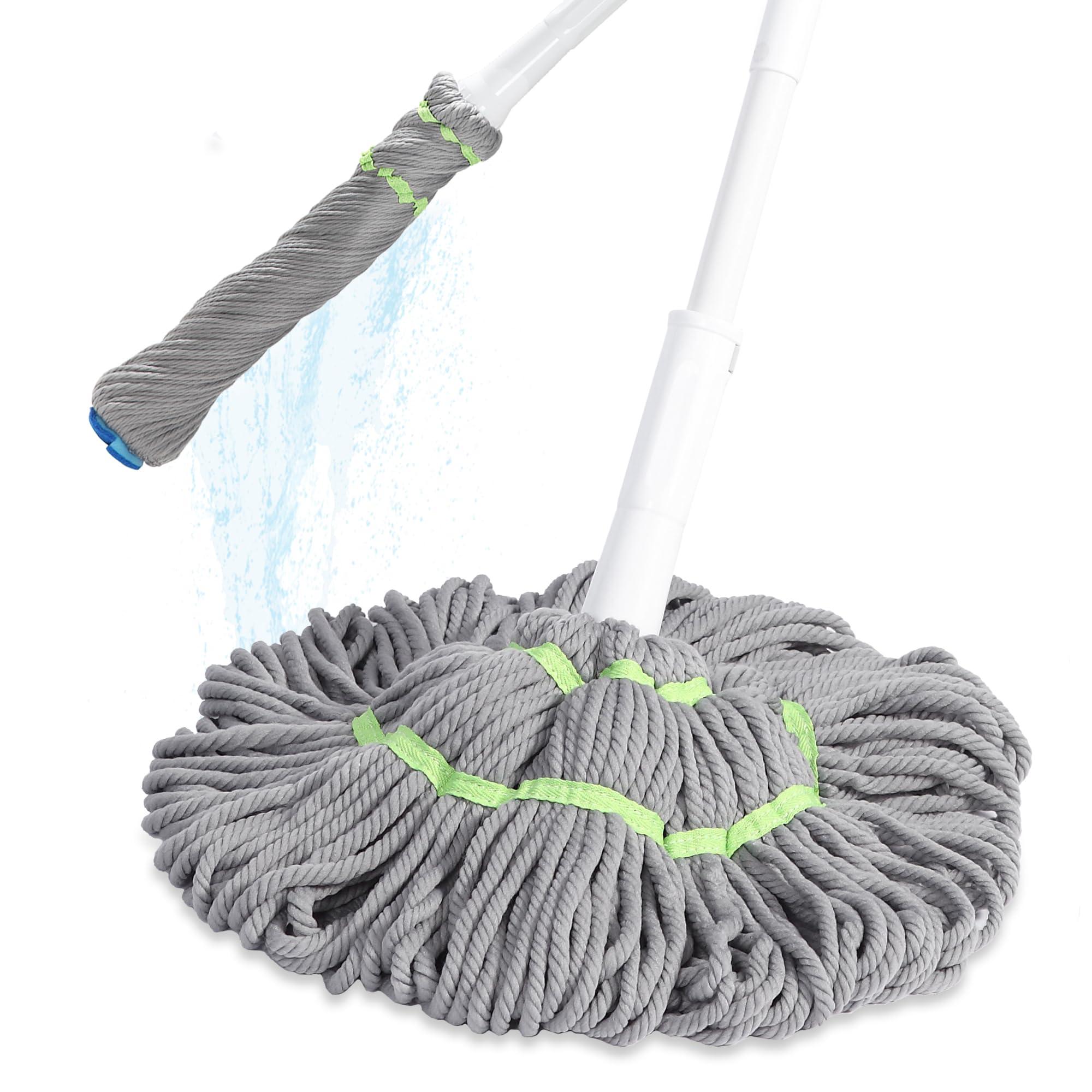 BOOMJOY Self Wringing Mop for Floor Cleaning, Long Handled Twist Mop with Scouring Pad for Kitchen Hardwood Vinyl Tile Laminate Home Office