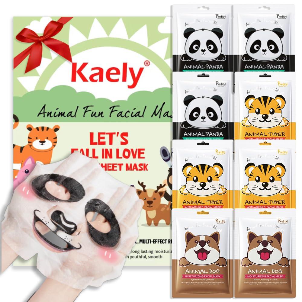 8 Pack Animal Character Kids Face Masks Spa, Korean Soothe Facial Sheet Mask for All Skin Types, Spa Masks For Girls, Girls Night Skincare Spa Party, Birthday Gifts for Women Men, (Animal 8Pcs) - Image 1