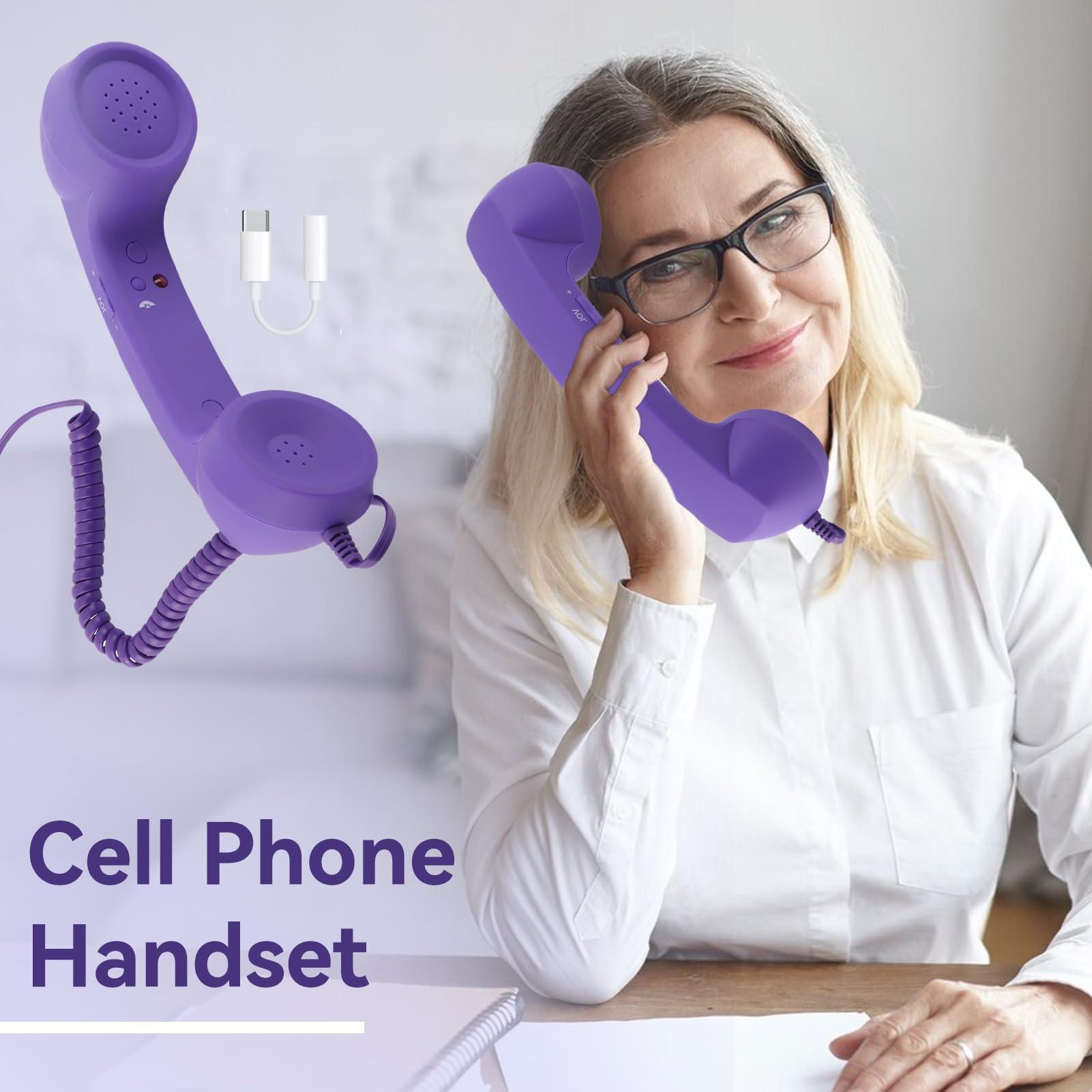 Telephone Handset for Cellphone, Retro Phone Handset with 3.5mm Jack Mobile Phone Receiver Old Telephone Headset Handheld Receiver for Cell Phone(Purple) - Image 2