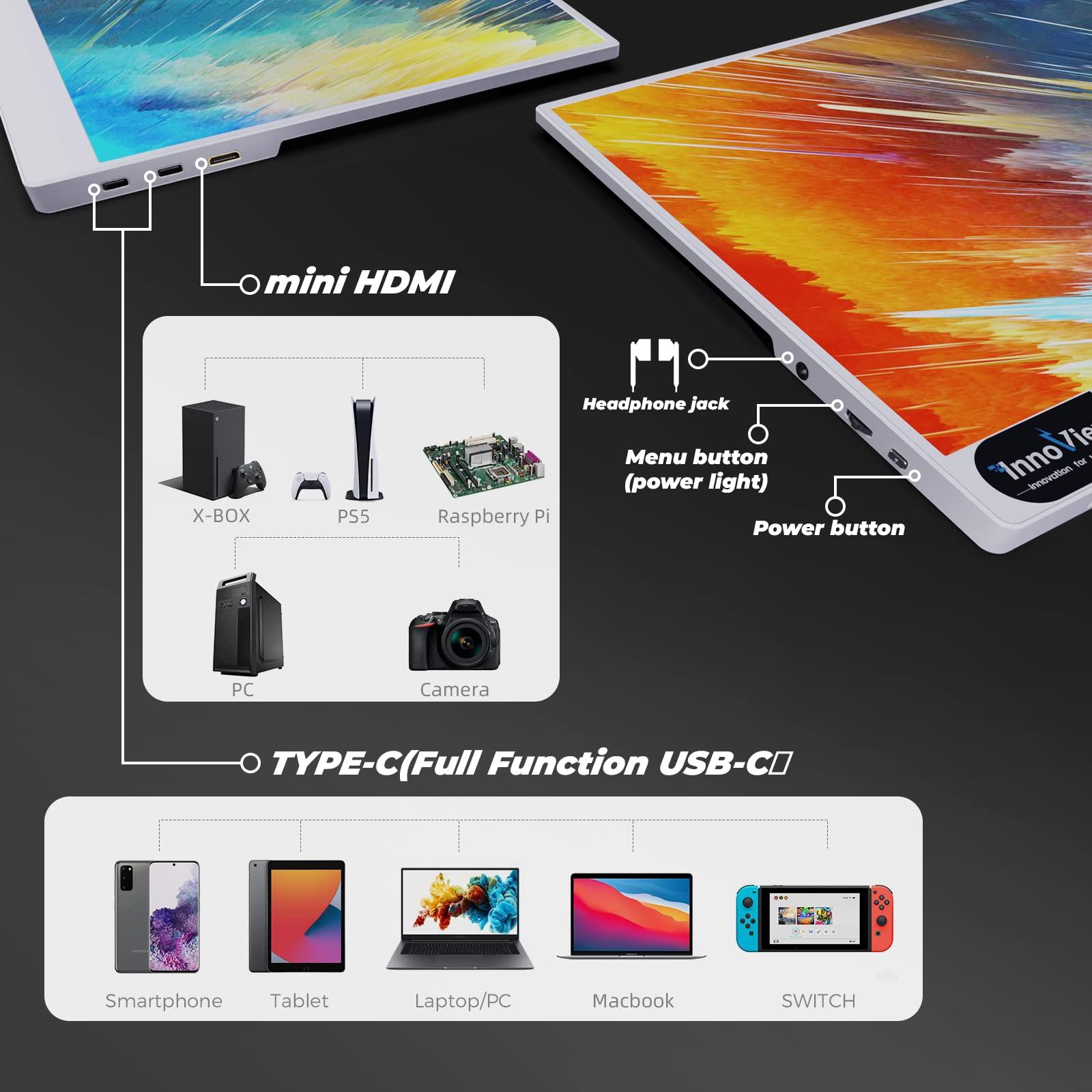 InnoView 15.6 Inch Portable Monitor IPS HDR 1080 FHD External Laptop Monitors with Smart Cover, USB Type-C Mini HDMI Travel Monitors for PC MAC Phone Xbox Switch PS4/5,with Cover - Image 6