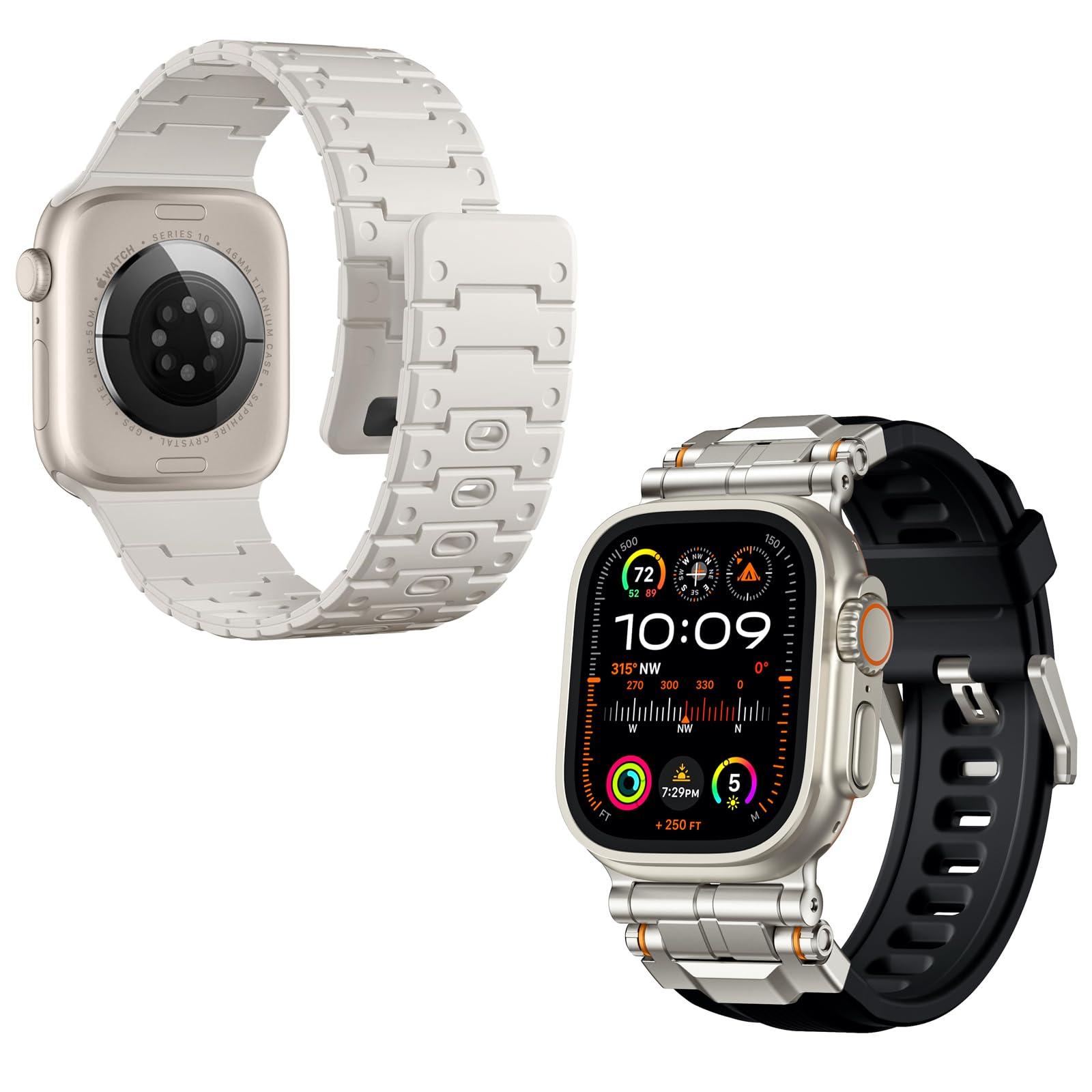 Bandletic Magnetic Watchband + Sport Rugged Strap Compatible with Apple Watch Ultra 2/Ultra Band 49mm - Waterproof Strap for for iWatch Series SE2/SE/10/9/8/7/6/5 46mm 45mm 44mm 42mm (Series 3/2/1)