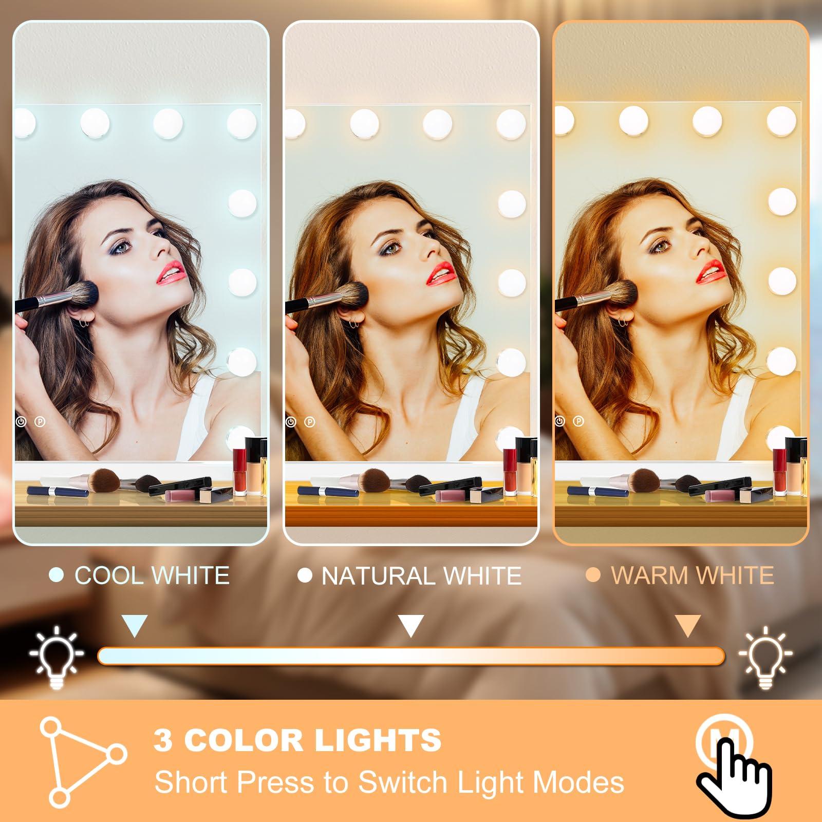 Moonee Vanity Mirror with Lights, Hollywood Lighted Makeup Mirror with 15 Dimmable Bulbs and 10X Magnification, 3 Colors Modes, Aluminum Metal Frame, Light Up Mirror for Tabletop or Wall（23" x 18"） - Image 3