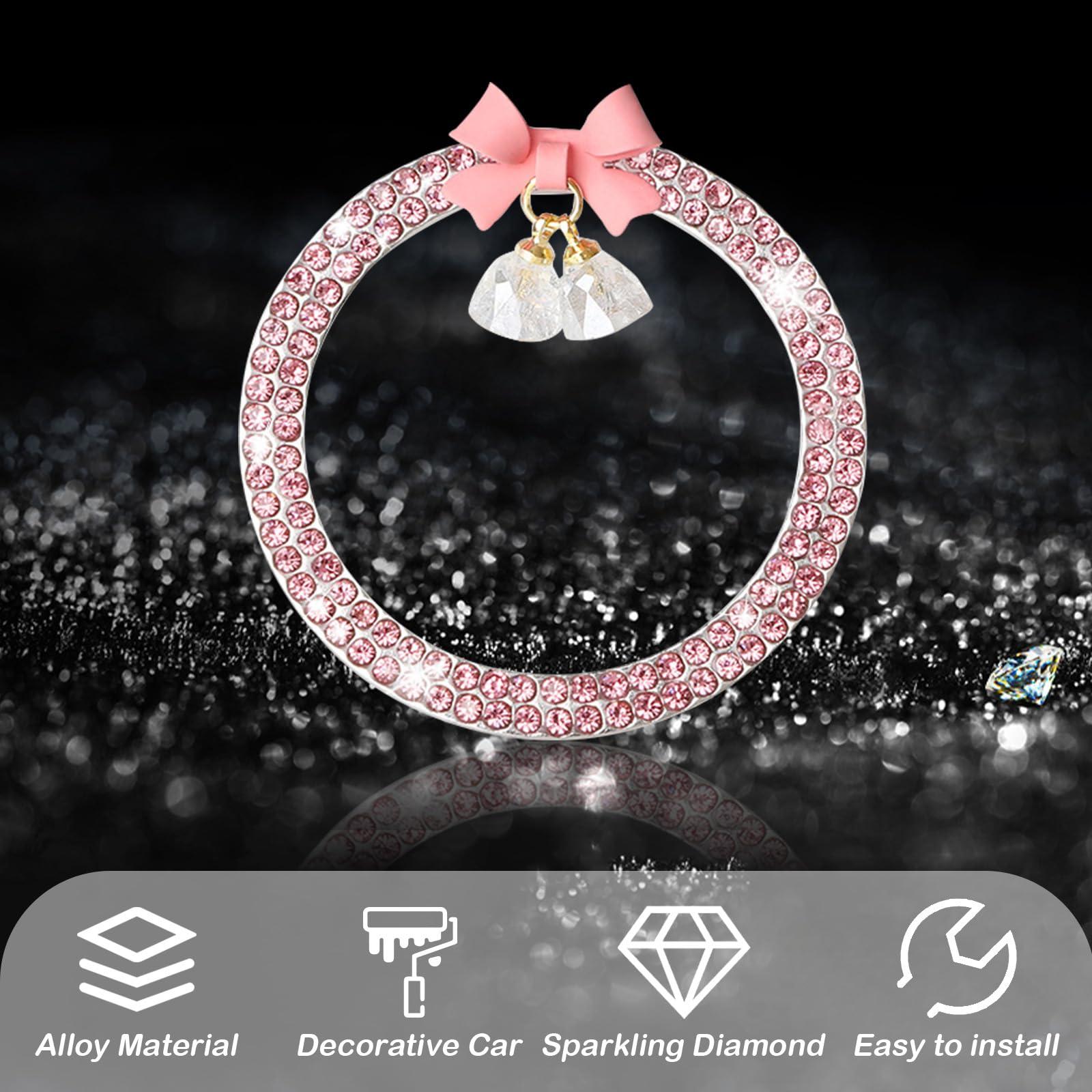 Pink Car Start Button Cover Sticker, Pink Bow Crystal Bell Start Decals, Key Ignition Knob Bling Ring, Automotive Interior Accessories Decoration for Women Girl - Image 4