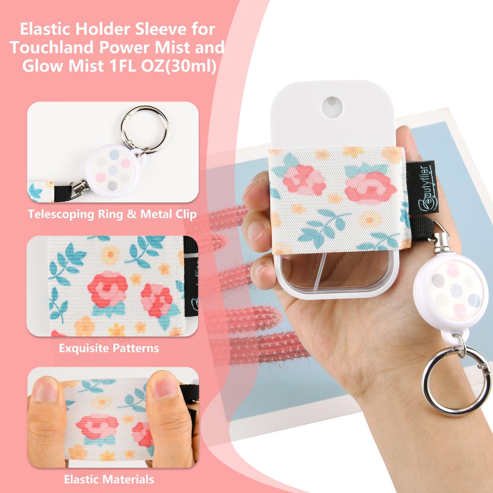 Beautyflier Pack of 4 Elastic Sleeve for Touchland Power Mist and Glow Mist 1FL OZ Hand Sanitizer Spray, Exquisite Patterns Holder Sleeve with Keychain, Perfectly for Travel (Sleeve Only) - Image 2