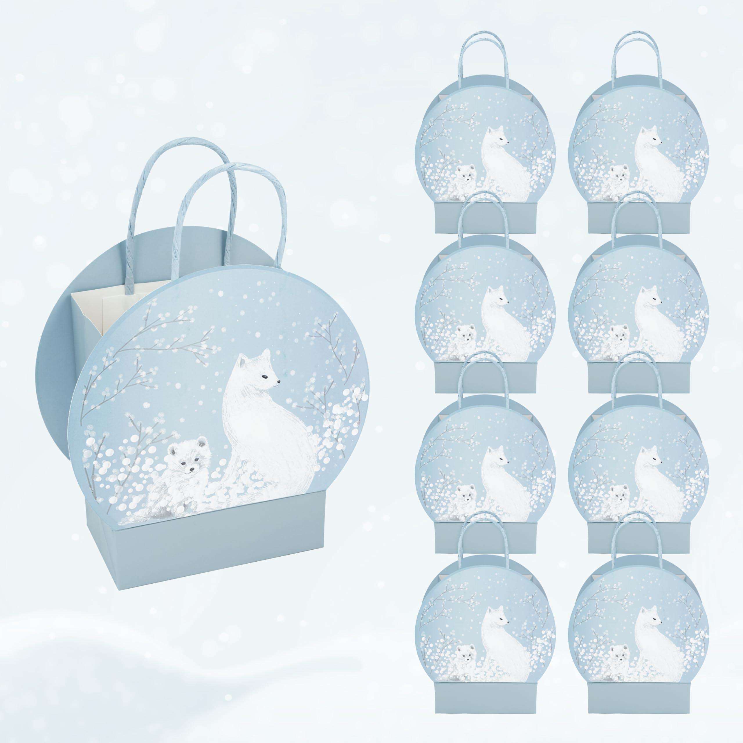Cheerland Goodie Bag Arctic Fox Party Favor Gift Bags Winter Animal Christmas Candy Treat Small Paper bags for Winter Wonderland Birthday Baby Shower Onederland Party Favors And Supplies - Pack of 8