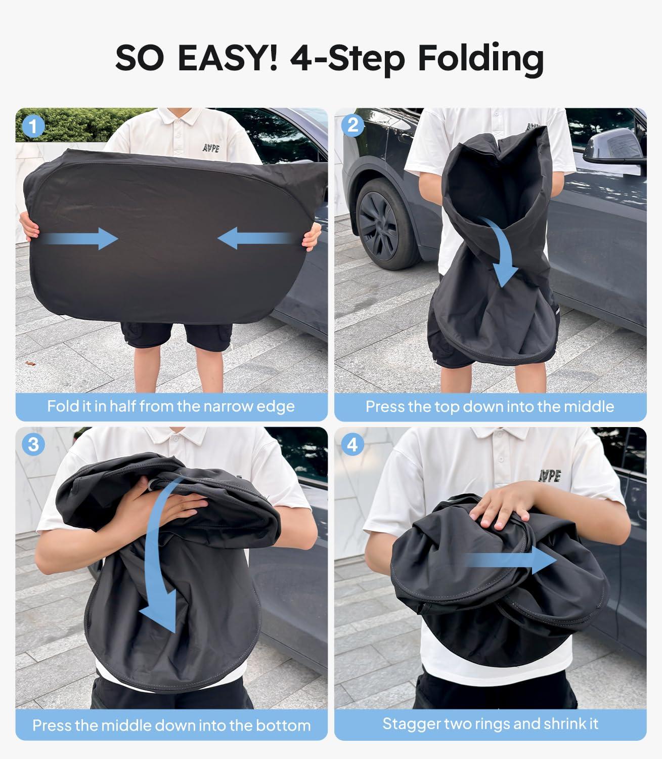 Wigoo 2025 Tesla New Model Y Accessories Windshield Sunshade [OEM Design, 100% Sun Blockage] Foldable Heat Insulation Sunshade with Storage Bag, for Model Y 2016~2026 (Juniper), Silver Coating - Image 8