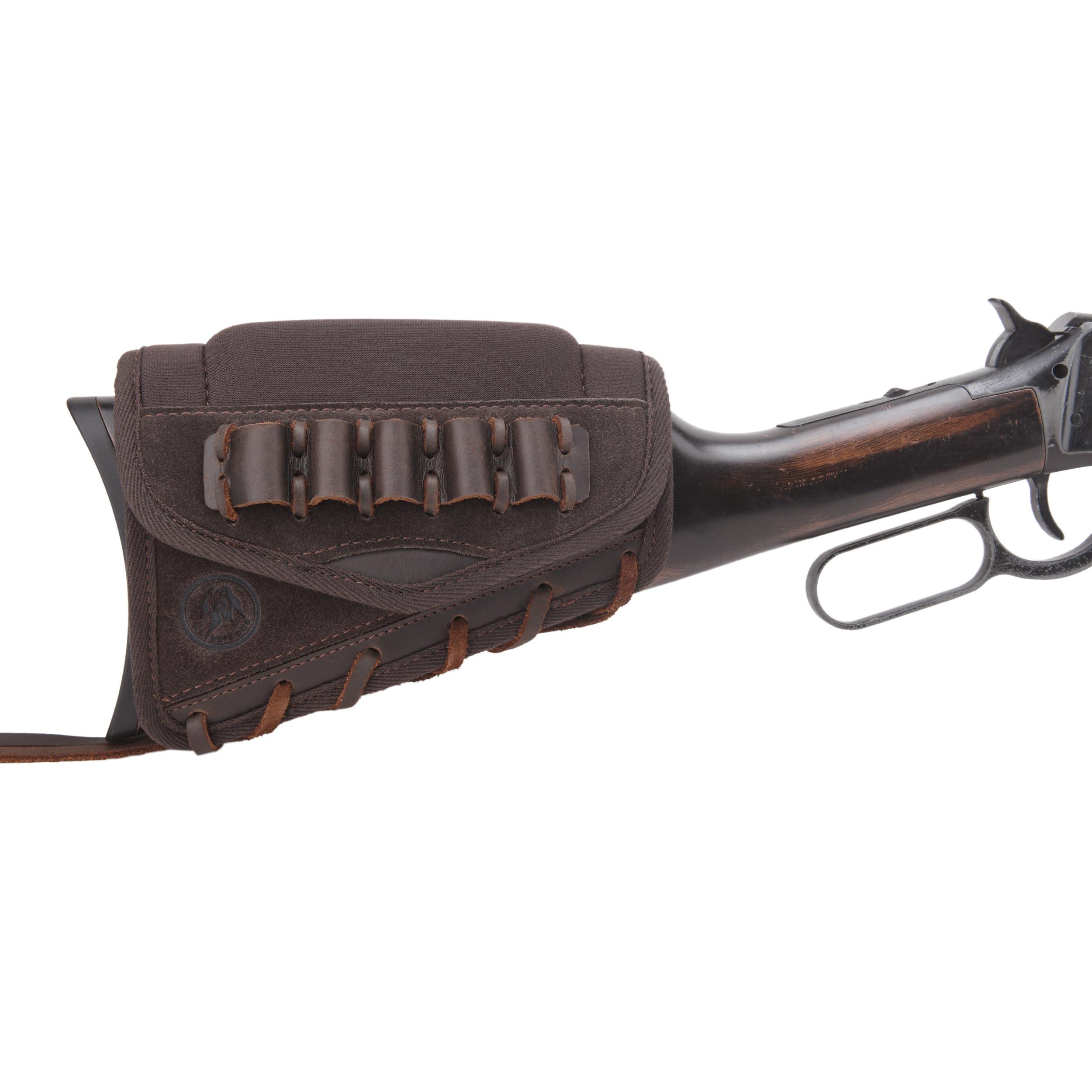 Genuine Leather Cheek Rest Pad Buttstock for Rifle Shotgun, Gun Stock with Shell Holder .308 .40-65 .45-70 Cartridge Pouch