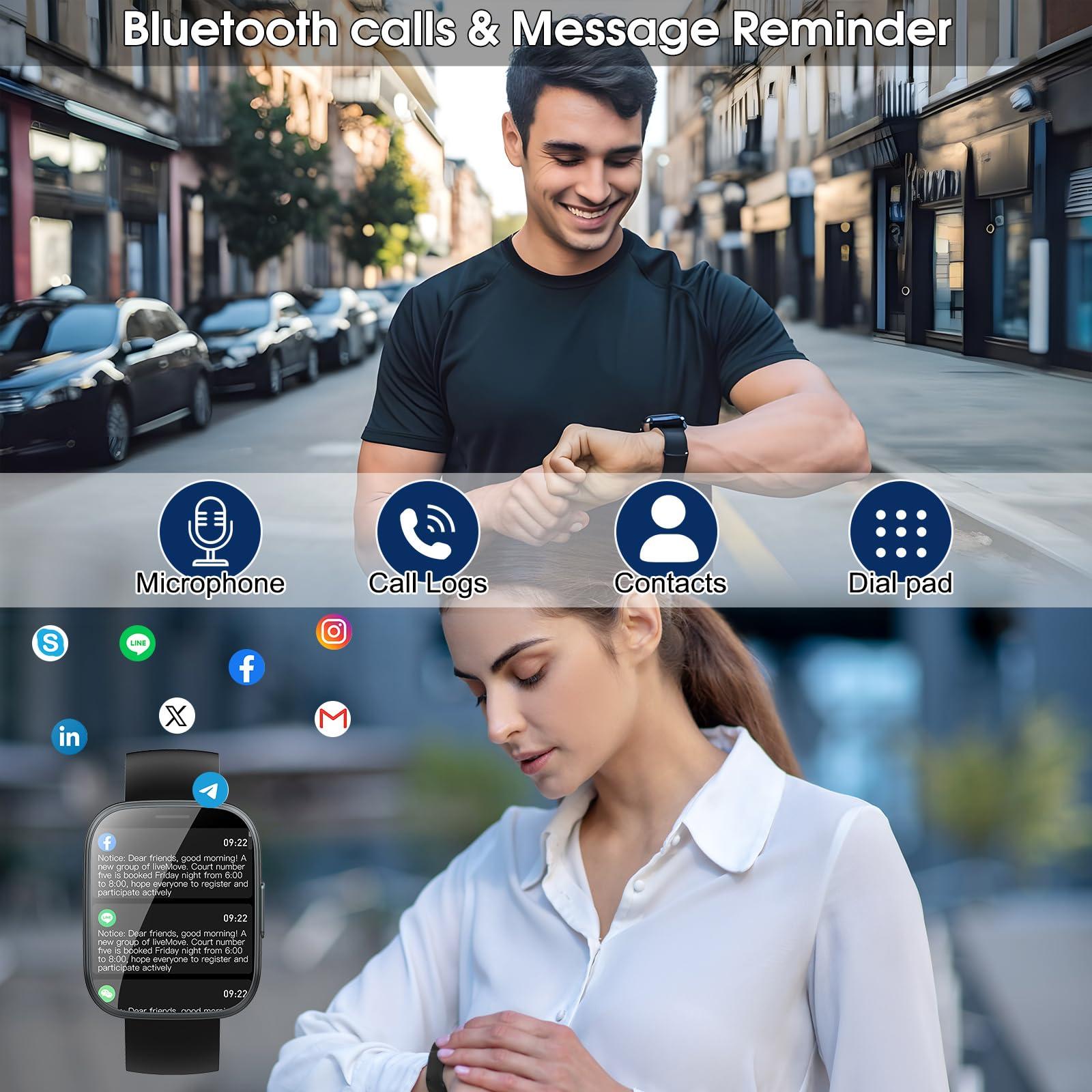 Puqo Smart Watch for Men Women Bluetooth Call, 1.95" HD Touch Screen Fitness Watch with Sleep Heart Rate Monitor, 100+ Sports Modes, IP68 Waterproof Activity Trackers for Android iOS, Black - Image 2