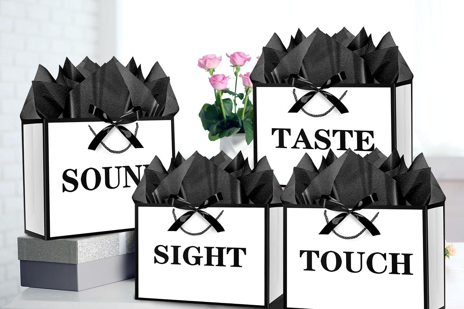 JWSCYSY 12.6" 5 Senses Gift Bags with Tissue Papers and Ribbons for Men, Women, Him Her Birthday, Anniversary, Wedding, Valentine's Day (White Black) - Image 5