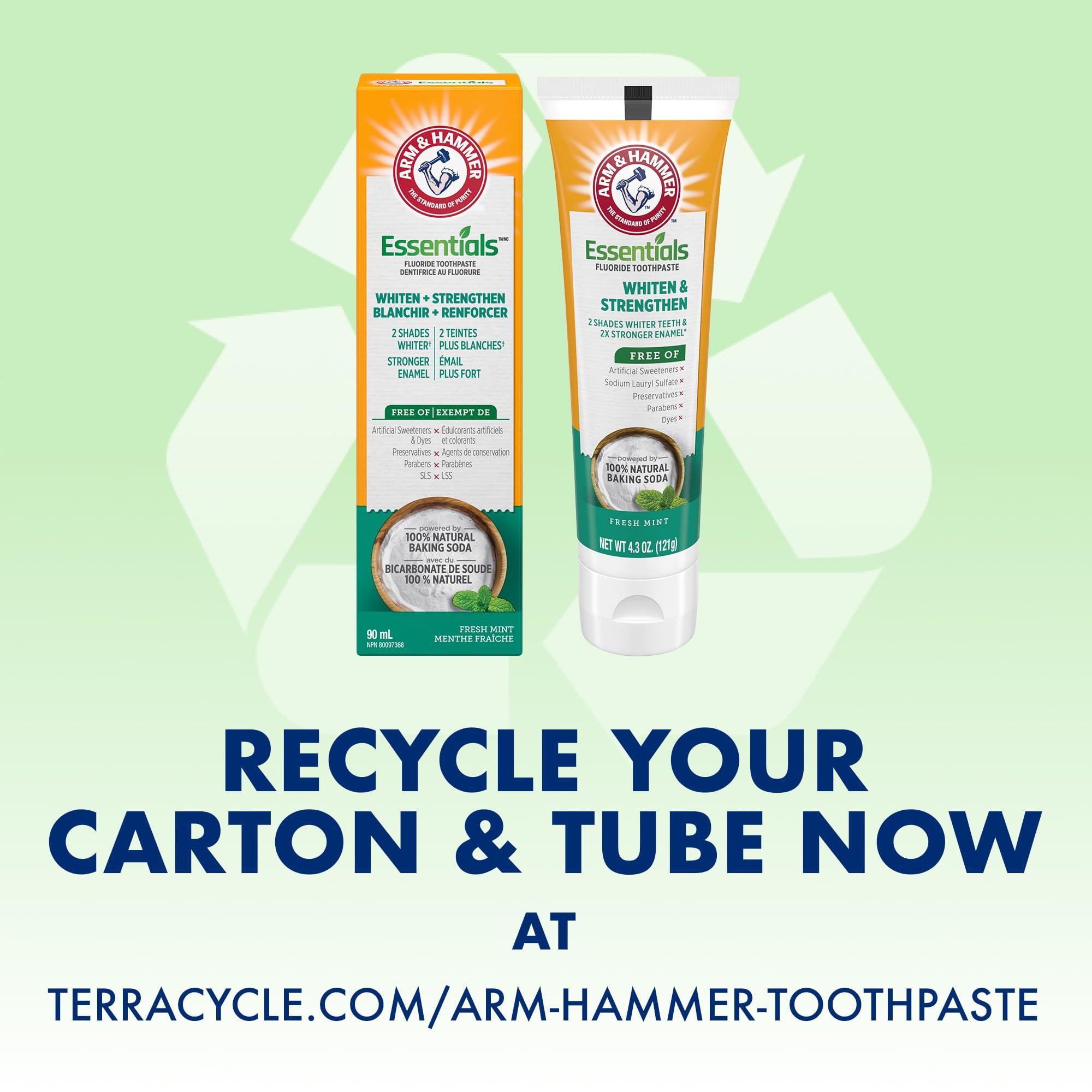 ARM & HAMMER Essentials Whiten & Strengthen Fluoride Toothpaste-4 Pack of 4.3oz Tubes, Fresh Mint- 100% Natural Baking Soda- Fluoride Toothpaste - Image 8