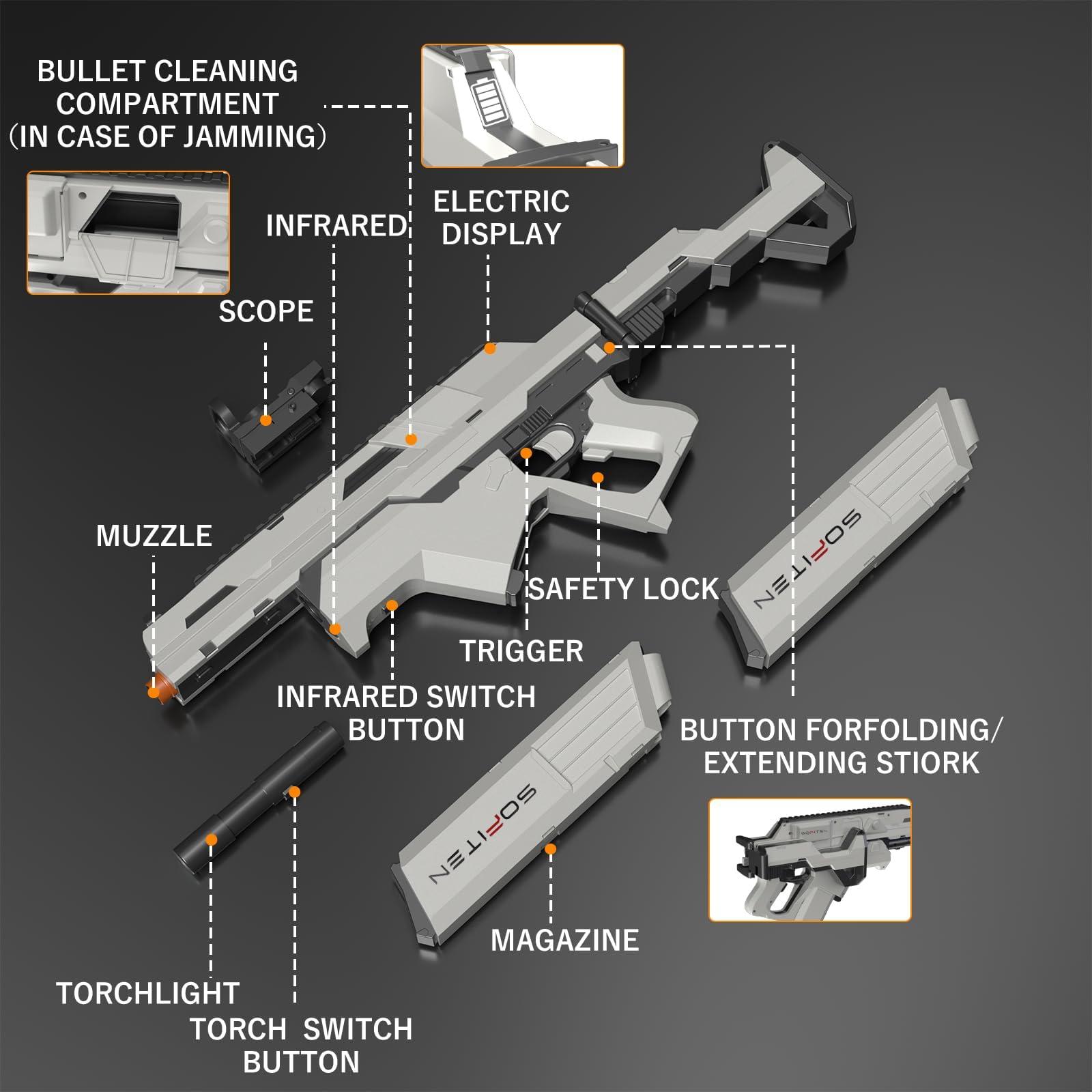 SOFITEN Toy Gun Automatic Sniper Rifle Tactical Vest Toy Foam Blaster with 150 Darts IR and Flashlight Foldable Stock The Shooting Activity Game for Kids Age 8-12 Gifts for Birthday Xmas - Image 2