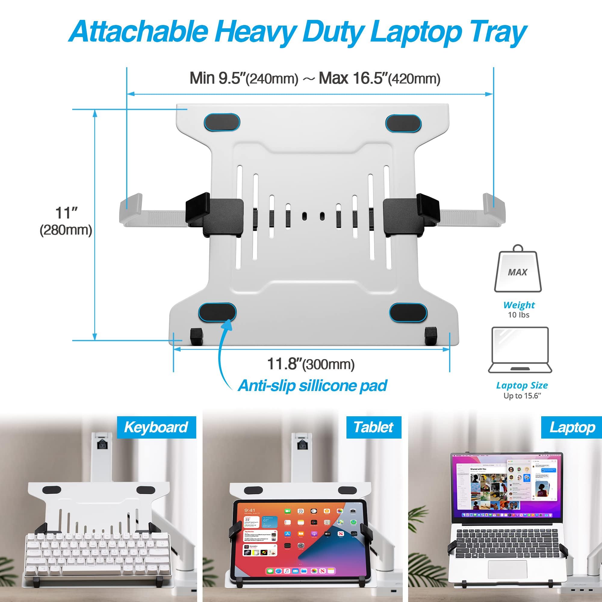 AVLT Dual 17”-43" Monitor Arm Desk Mount with 15" Laptop Tray and USB-C Docking Station, HDMI 4K60Hz, USB-A 5Gbps, Ethernet, 100W PD, Fits Two Flat/Curved Monitor - White - Image 6