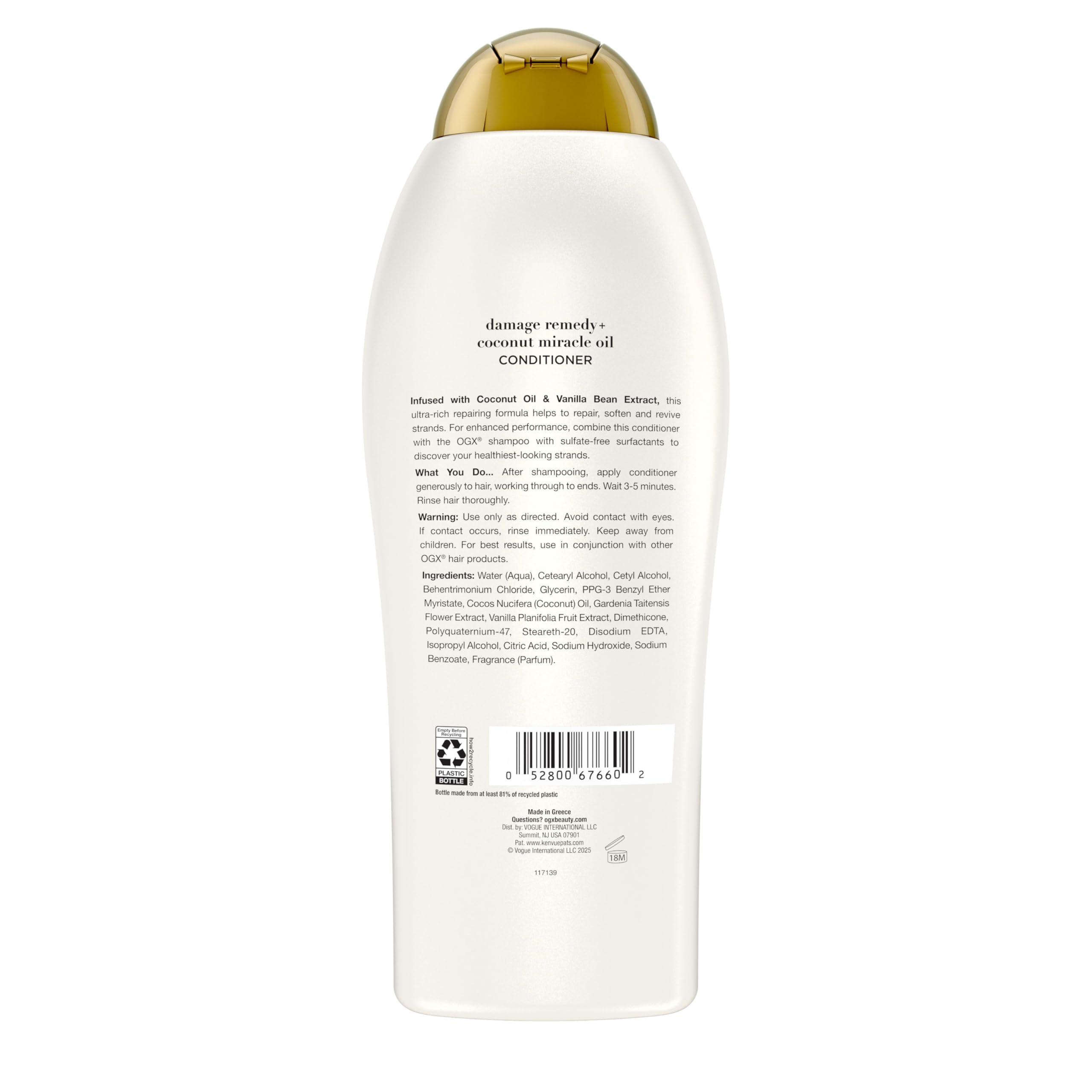 OGX Extra Strength Damage Remedy + Coconut Miracle Oil Conditioner for Dry, Frizzy or Coarse Hair, Hydrating & Flyaway Taming Conditioner, Paraben-Free, Sulfate-Free Surfactants, 25.4 Fl Oz - Image 9