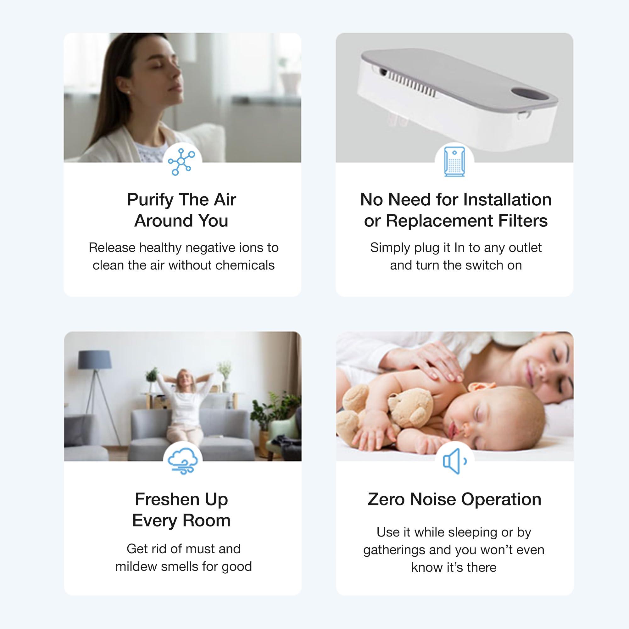 Ion Pure Plug In Air Purifier for Home | Negative Ion Technology for Allergen and Odor Reduction No Filter Compact, Quiet Operation Air Ionizers for Home Kitchen, Bedroom, Bathroom Air Purifiers - Image 4