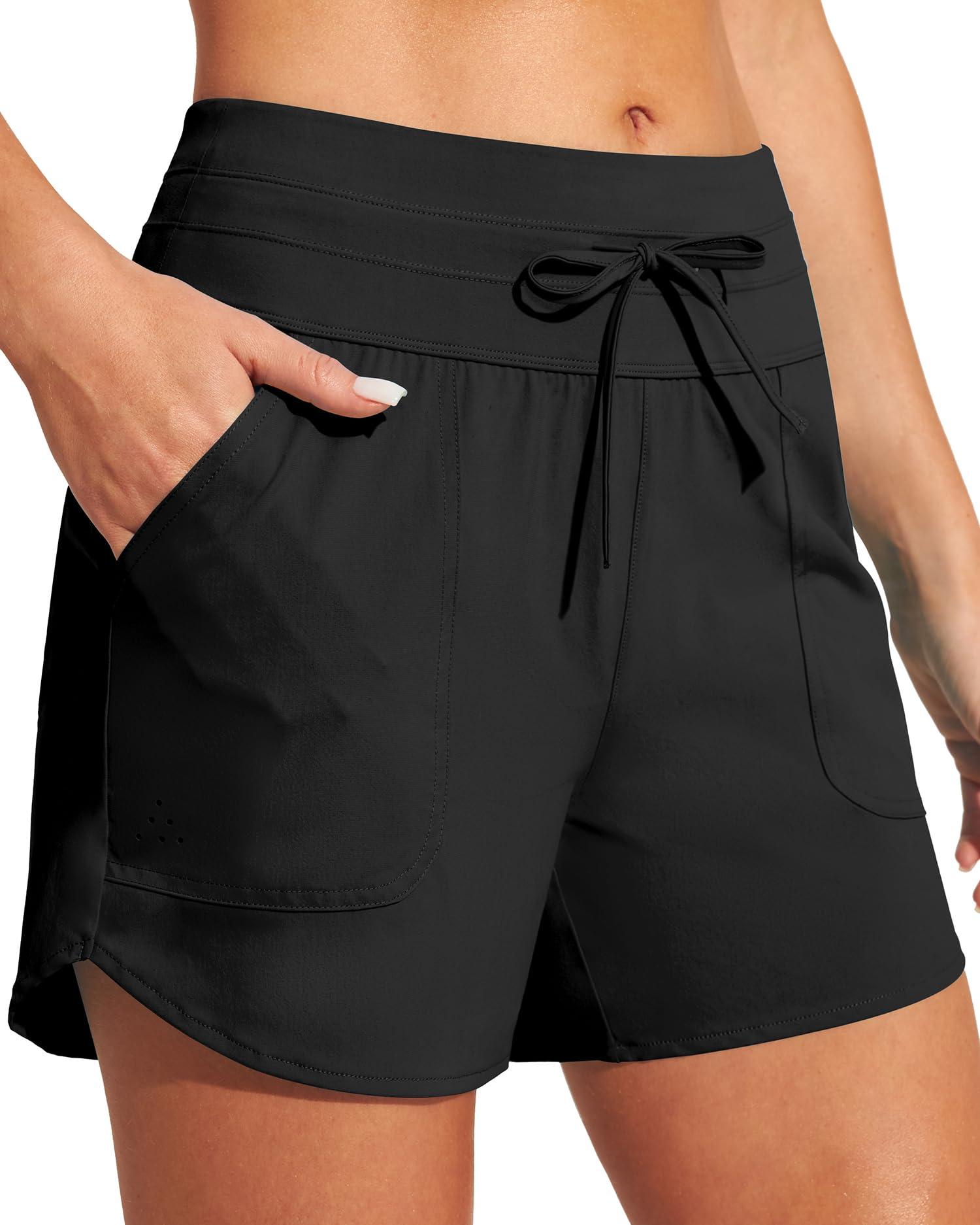 IUGA Womens 5" Swim Board Shorts Stretchy High Waisted Beach Shorts for Women Quick Dry UPF 50+ Swimsuit Bottoms with Liner