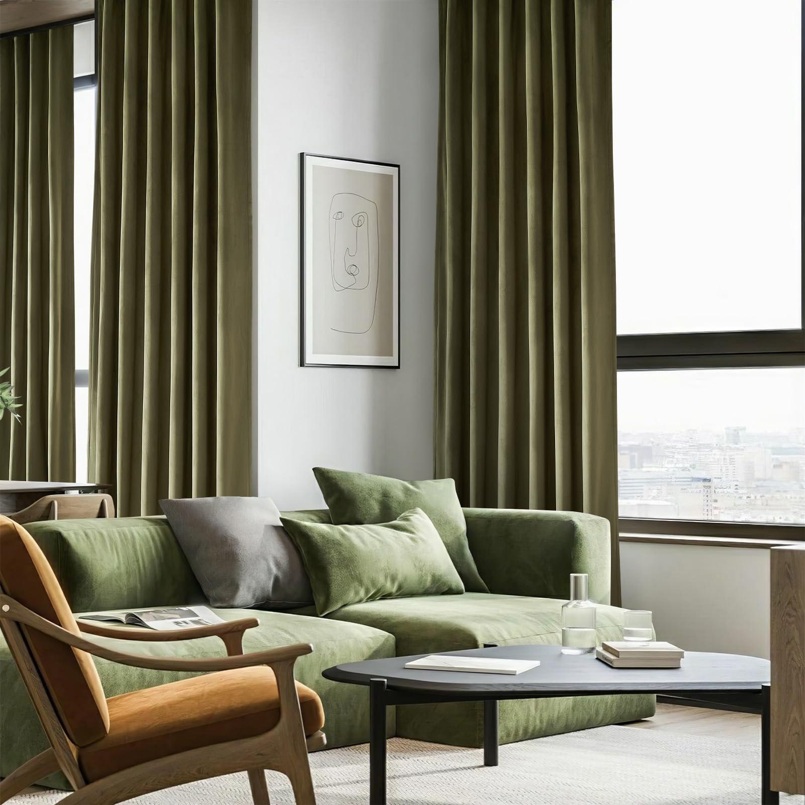 Topfinel Olive Green Velvet Curtains 84 Inches Long for Living Room,Blackout Thermal Insulated Curtains for Bedroom,Back Tab Modern Window Treatment for Living Room,52x84 Inch Length,Olive Green - Image 7