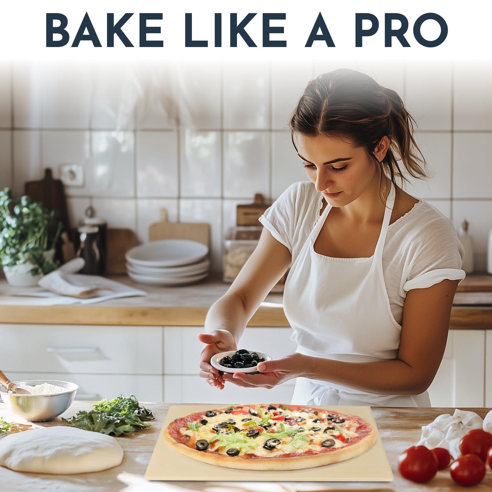Crack-Resistant, Easy-to-Clean Pizza Stone for Oven Set – 15 x 12 inch Pizza Stone for Grill, Even Heating for Perfect Crispy Crusts! Pizza Making Accessories - Image 2