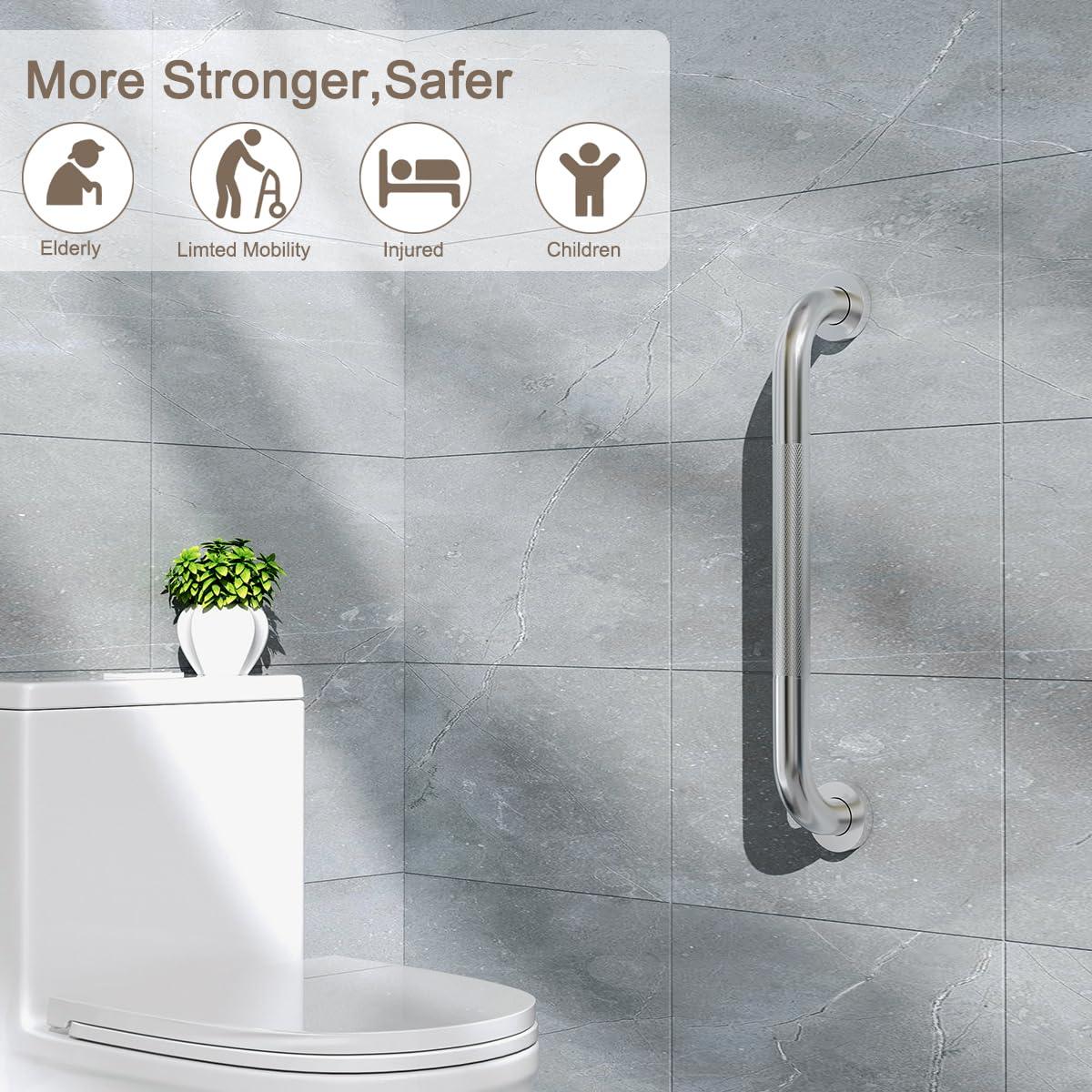 FANHAO 2 Pack Shower Grab Bar, 16 Inch Stainless Steel Bathroom Grab Bar with Anti-Slip Knurled Grip, Heavy Duty Shower Handle Bath Handle, Safety Bars for Elderly or Handicapped (Brushed) - Image 6