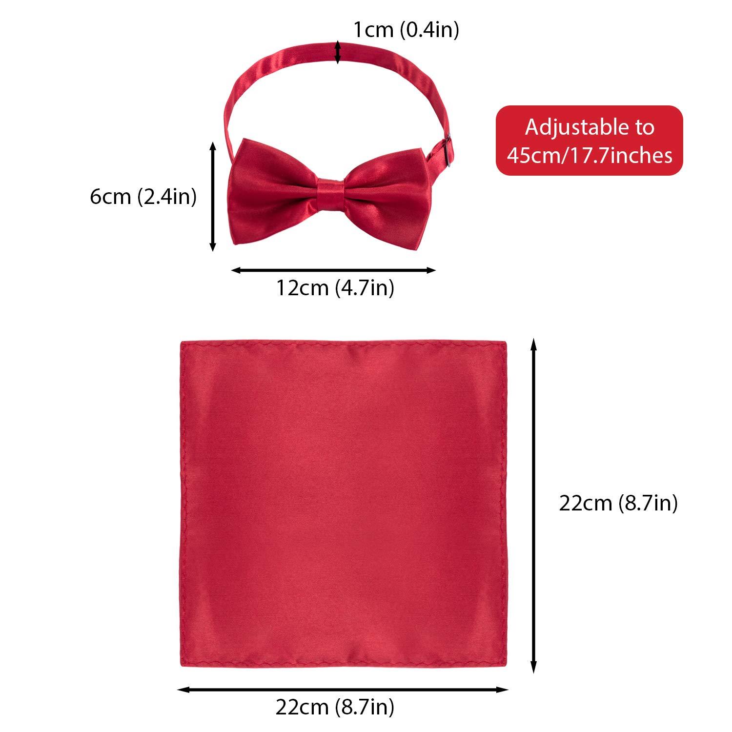 SATINIOR 24 Pcs Pre Tied Bow and Tie Pocket Square Set 12 Solid Color Adjustable Bowtie 12 Satin Handkerchief for Men Boys - Image 3