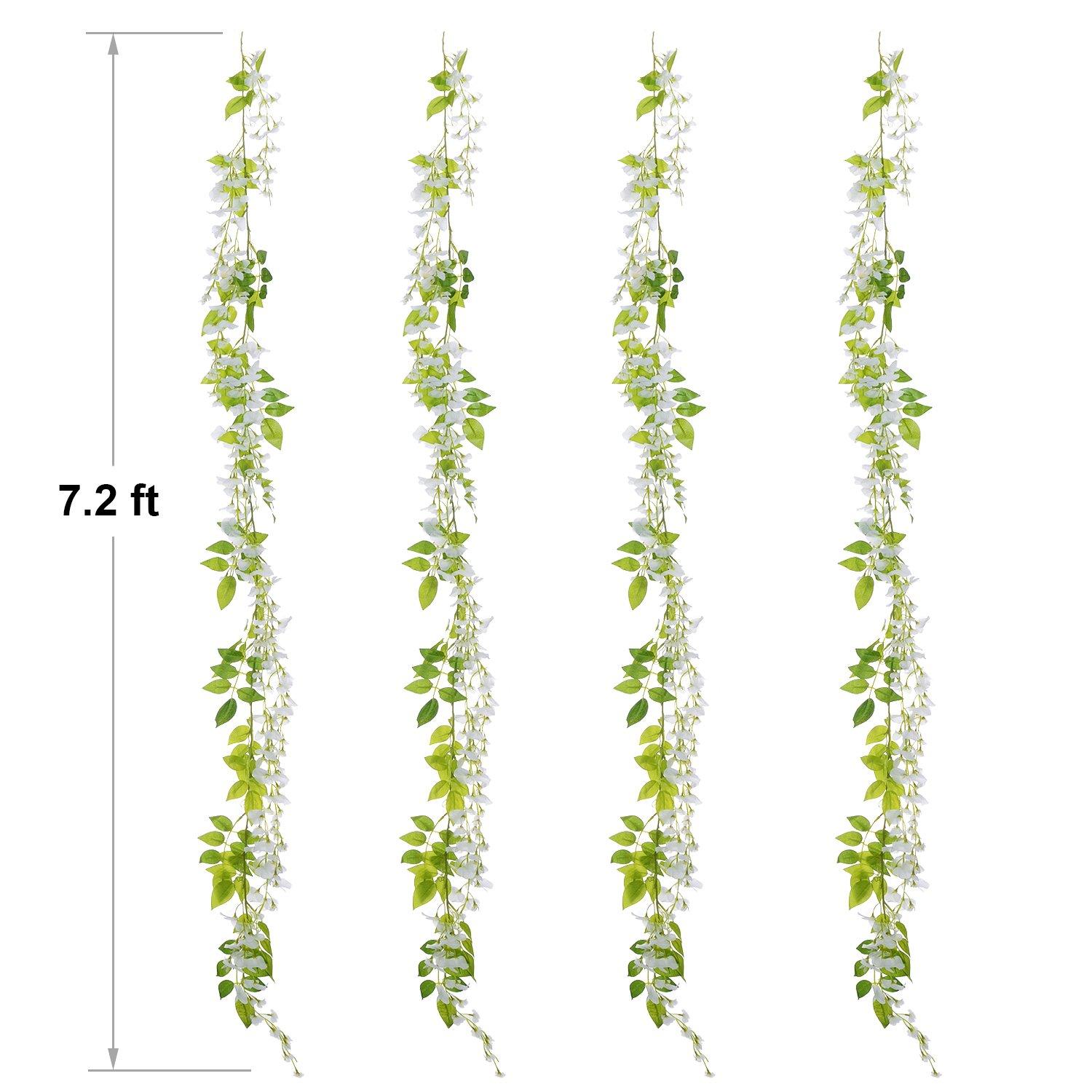 Lvydec Wisteria Artificial Flowers Garland, 4Pcs Total 28.8ft White Artificial Wisteria Vine Silk Hanging Flower for Home Garden Outdoor Ceremony Wedding Arch Floral Decor - Image 3