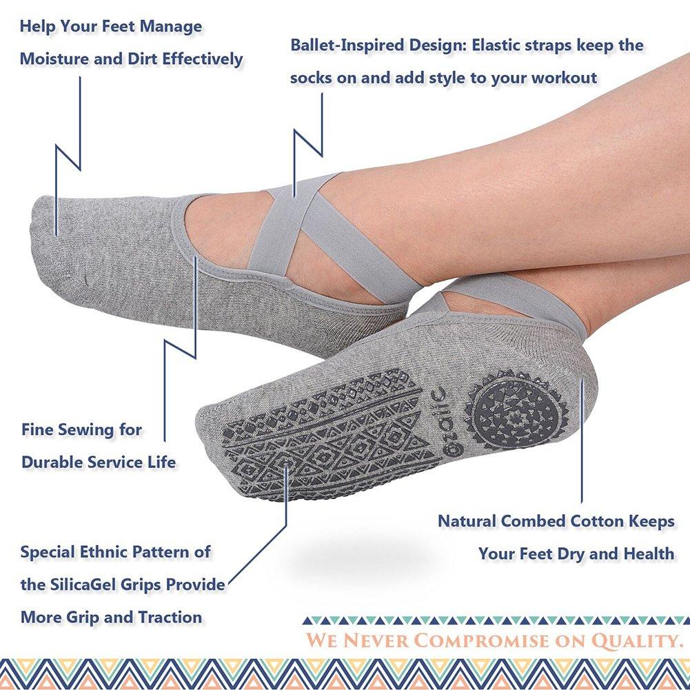 Ozaiic Yoga Socks for Women Non-Slip Grips & Straps, Ideal for Pilates, Pure Barre, Ballet, Dance, Barefoot Workout - Image 2