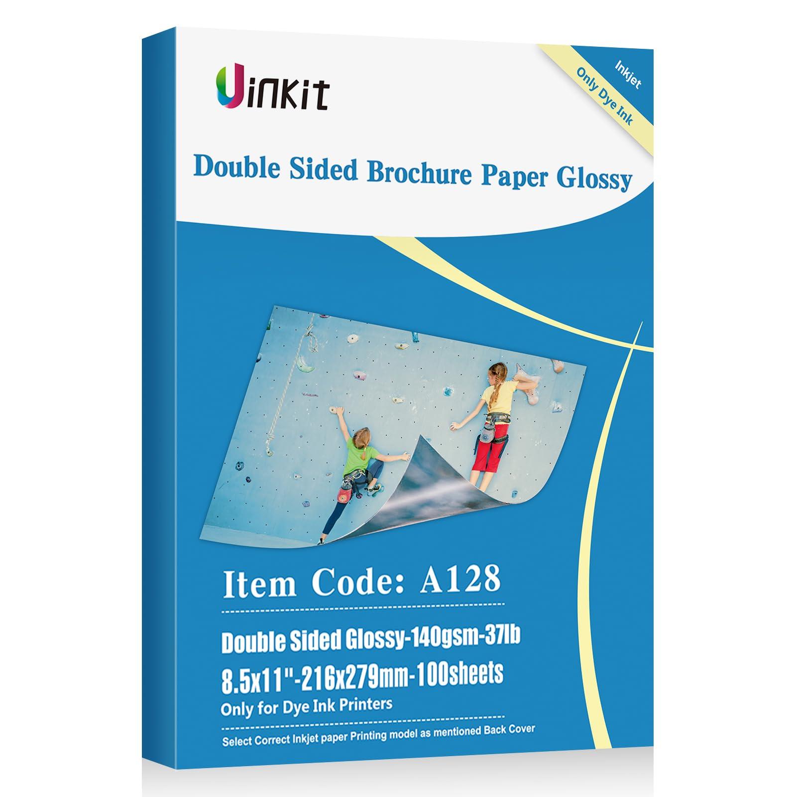 Uinkit 100 sheets Brochure Paper Glossy Double Sided 8.5x11 Inkjet 37lb 140gsm Dye ink Thin Photo Picture Flyer Calendar Magazine CD Cover letter