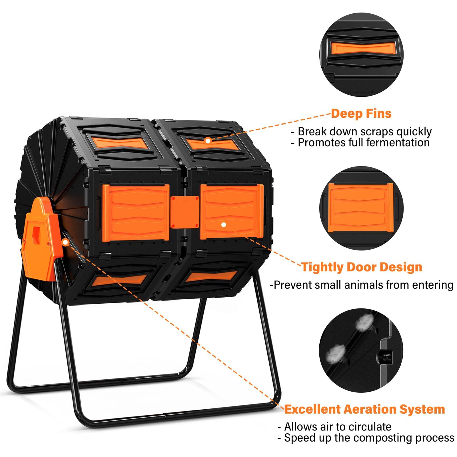 Compost Tumbler, Easy Assemble & Efficient Outdoor Compost Bin, 45 Gallon/170 Liter Large Dual Chamber Rotating Composter for Garden, Kitchen, and Yard Waste, Orange Door - Image 7