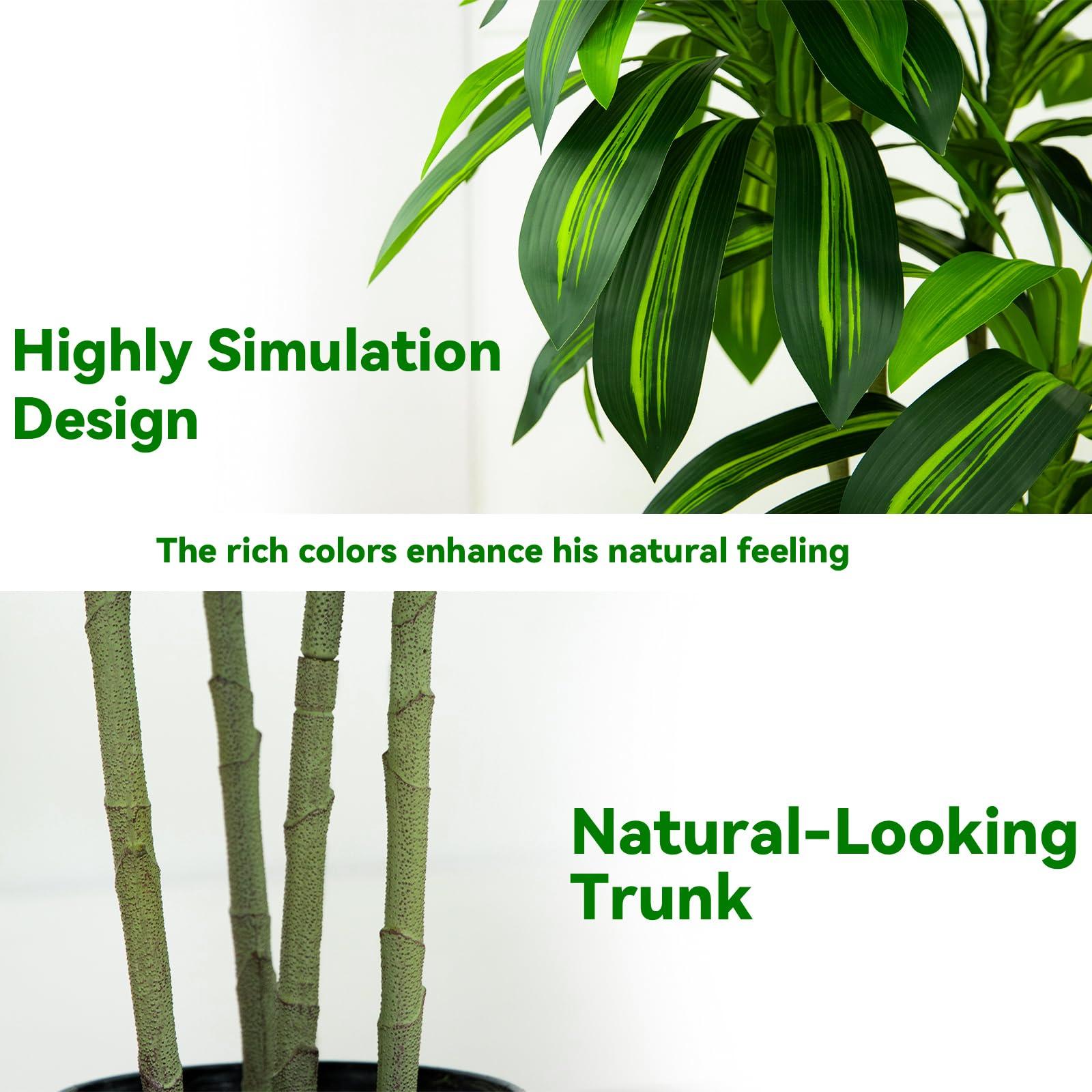 Artificial Dracaena Tree Artificial Silk Tree Faux Tree with White Tall Planter Fake Tropical Yucca Floor Plant (1, White Tall Planter, 5 FT) - Image 4