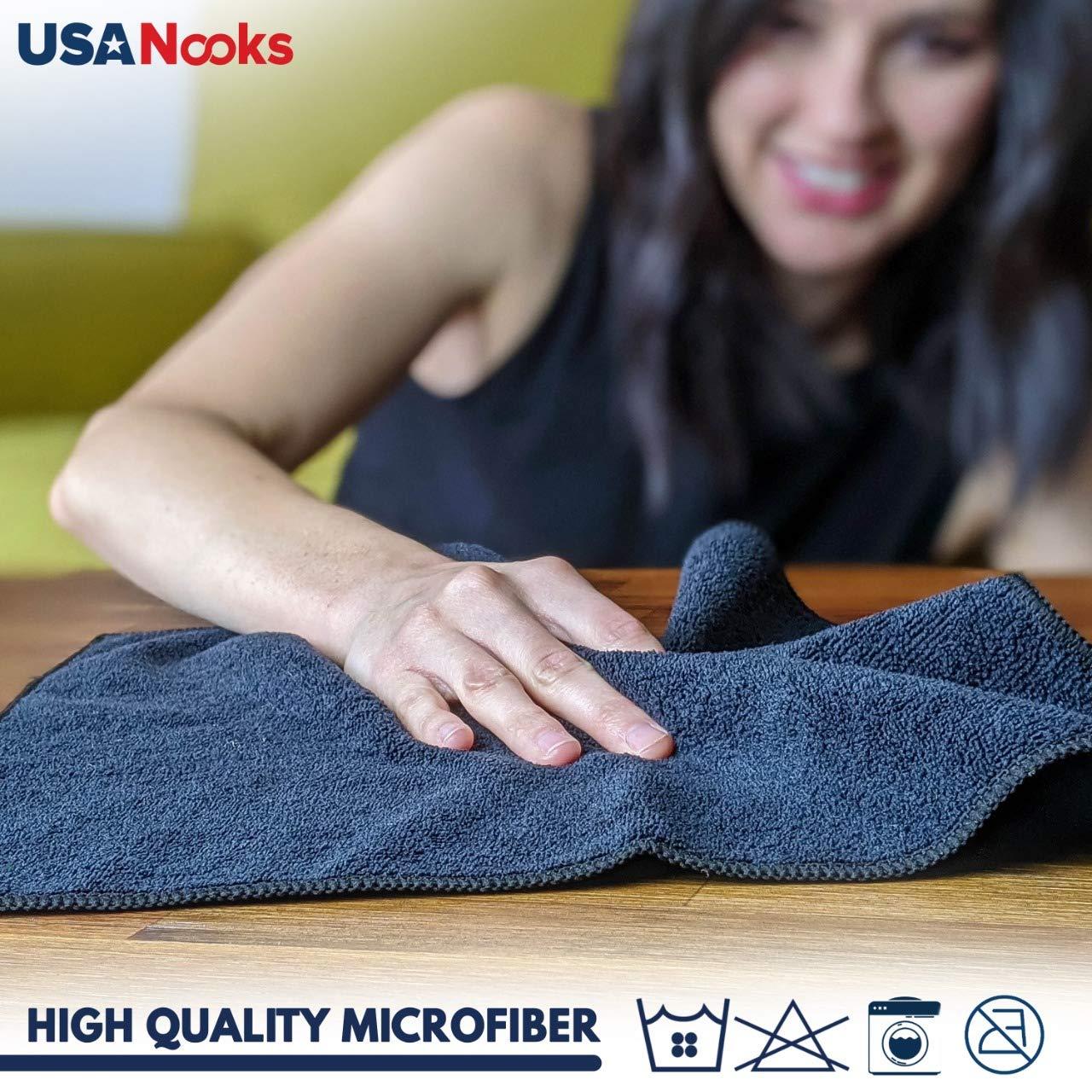 USANOOKS Microfiber Cleaning Cloth Grey - 12 Pcs (12.5"x12.5") - High Performance - 1200 Washes, Ultra Absorbent Microfiber Towel Weave Grime & Liquid for Streak-Free Mirror Shine - Car Washing Cloth - Image 7