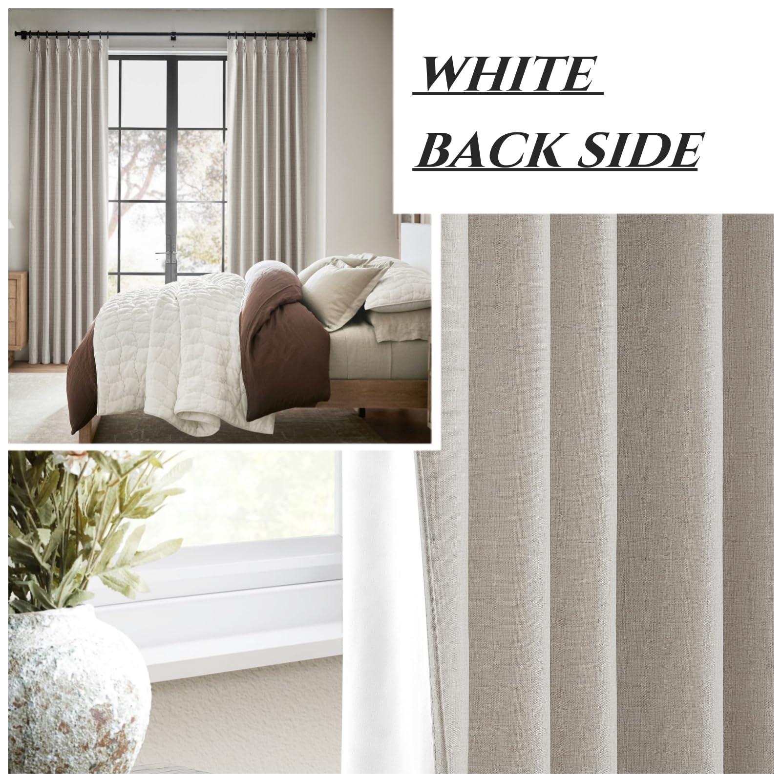Natural Linen Pinch Pleated Blackout Curtains & Drapes 96 Inch Long Bedroom/Livingroom Farmhouse Curtains 2 Panel Sets, Neutral Track Room Darkening Thermal Insulated 8ft Back Tab Window Curtain - Image 6