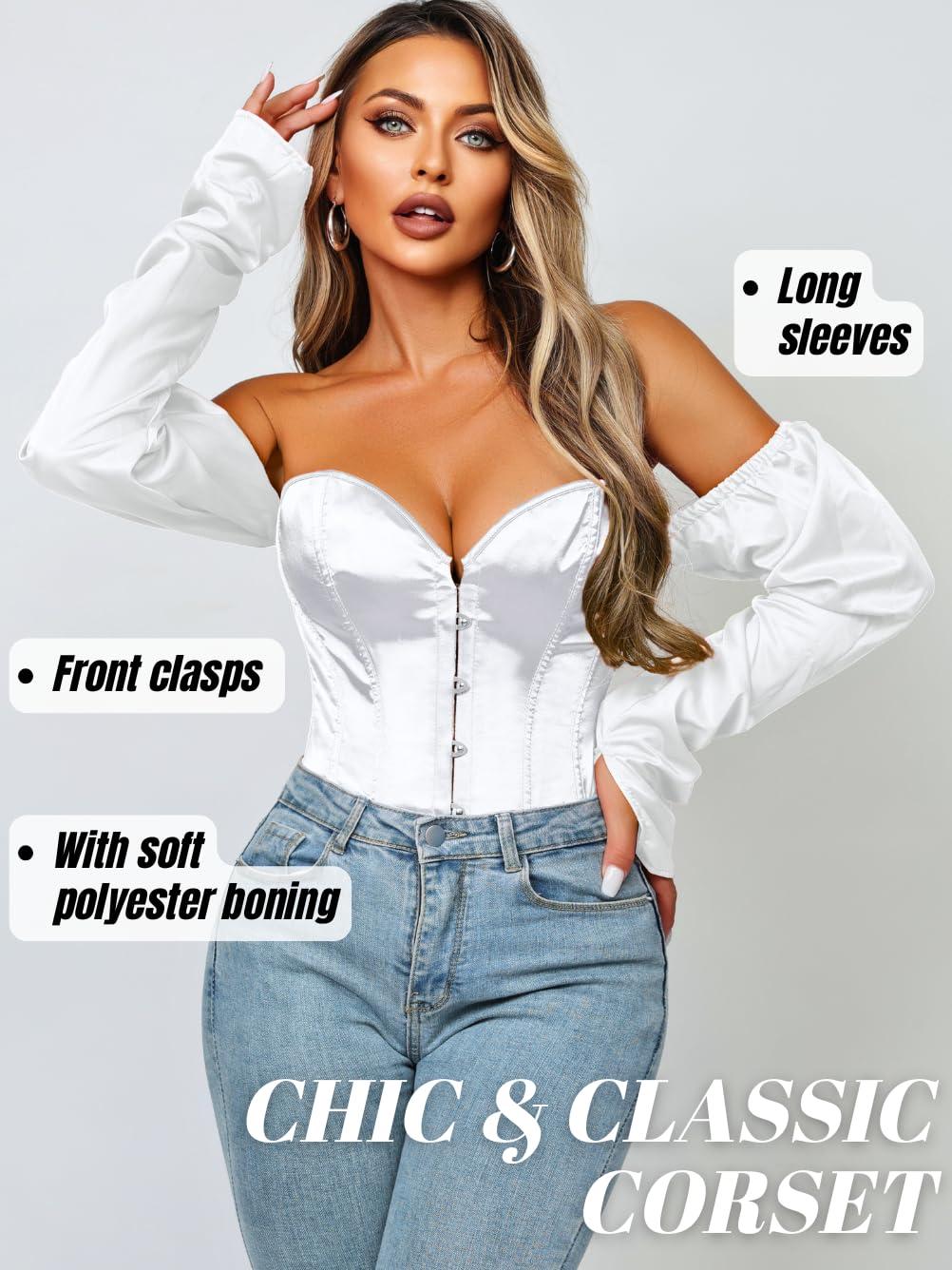 Kaei&Shi Long Sleeve Corset Tops,Off The Shoulder Overbust Corsets Top,Women Strapless Renaissance Costume - Image 2