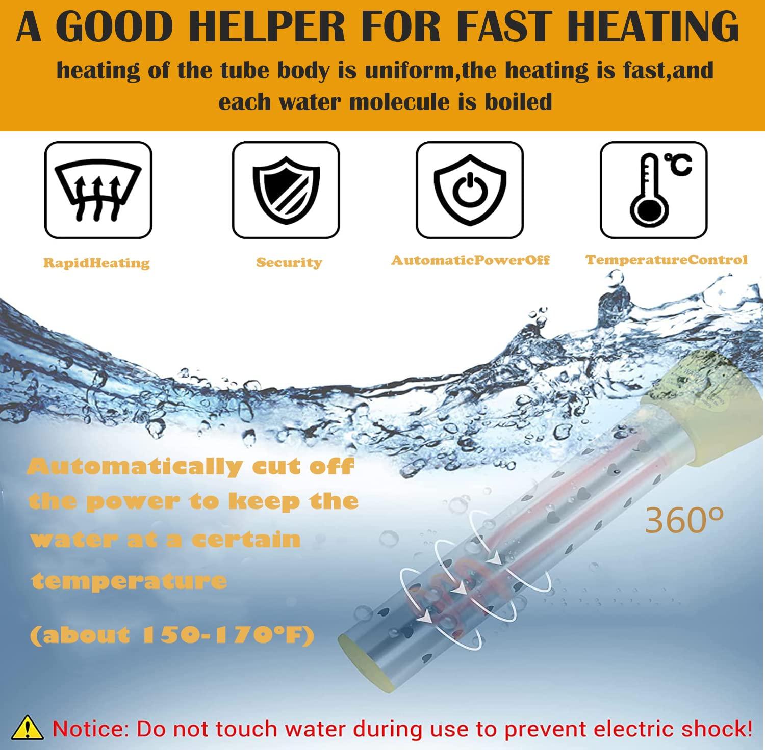 Immersion Water Heater,with 304 Stainless Steel Cover Intelligent Temperature Control and UL Certification Portable Bucket Heater Heat 5 Gallons of Water in Minutes - Image 7