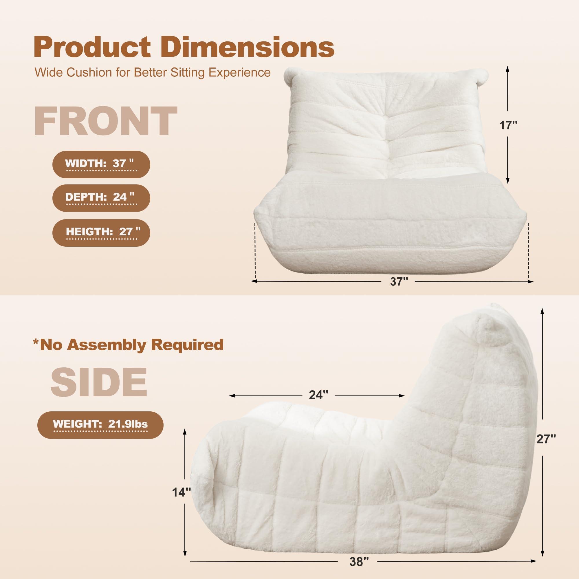 Cansunna Bean Bag Chair Big Sofa Beanbag Chair for Adults Fireside Chair Bean Bag Lounger with Memory Foam Filled for Home,Apartment or Gaming Venue (White Plush) - Image 2