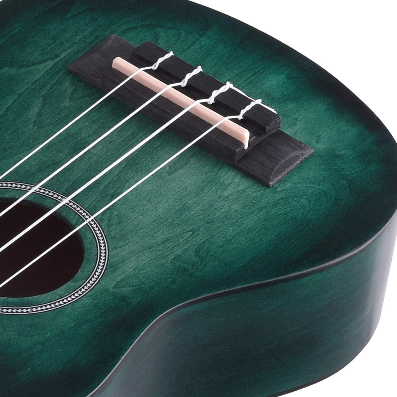 WINZZ HAND RUBBED Series - 21 Inches Soprano Ukulele Vintage Hawaiian Uke with Online Lessons, Bag, Tuner, Strap, Extra Strings, Fingerboard Sticker, Dark Hunter Green - Image 7