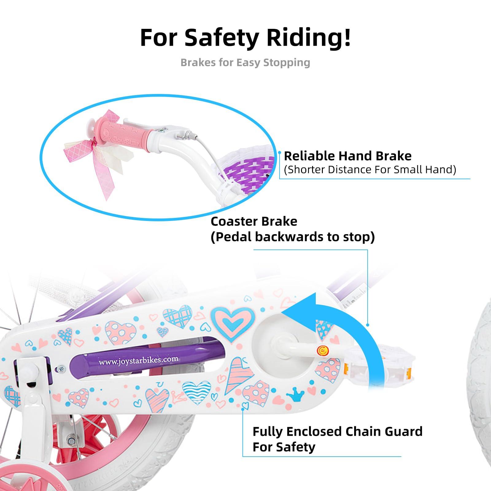 JOYSTAR Angel Girls Bike for Toddlers and Kids Ages 2-13 Years Old, 12 14 16 18 20 Inch Kids Bike with Training Wheels & Basket, 20 24 Inch Girls Bicycle with Handbrake & Kickstand - Image 3