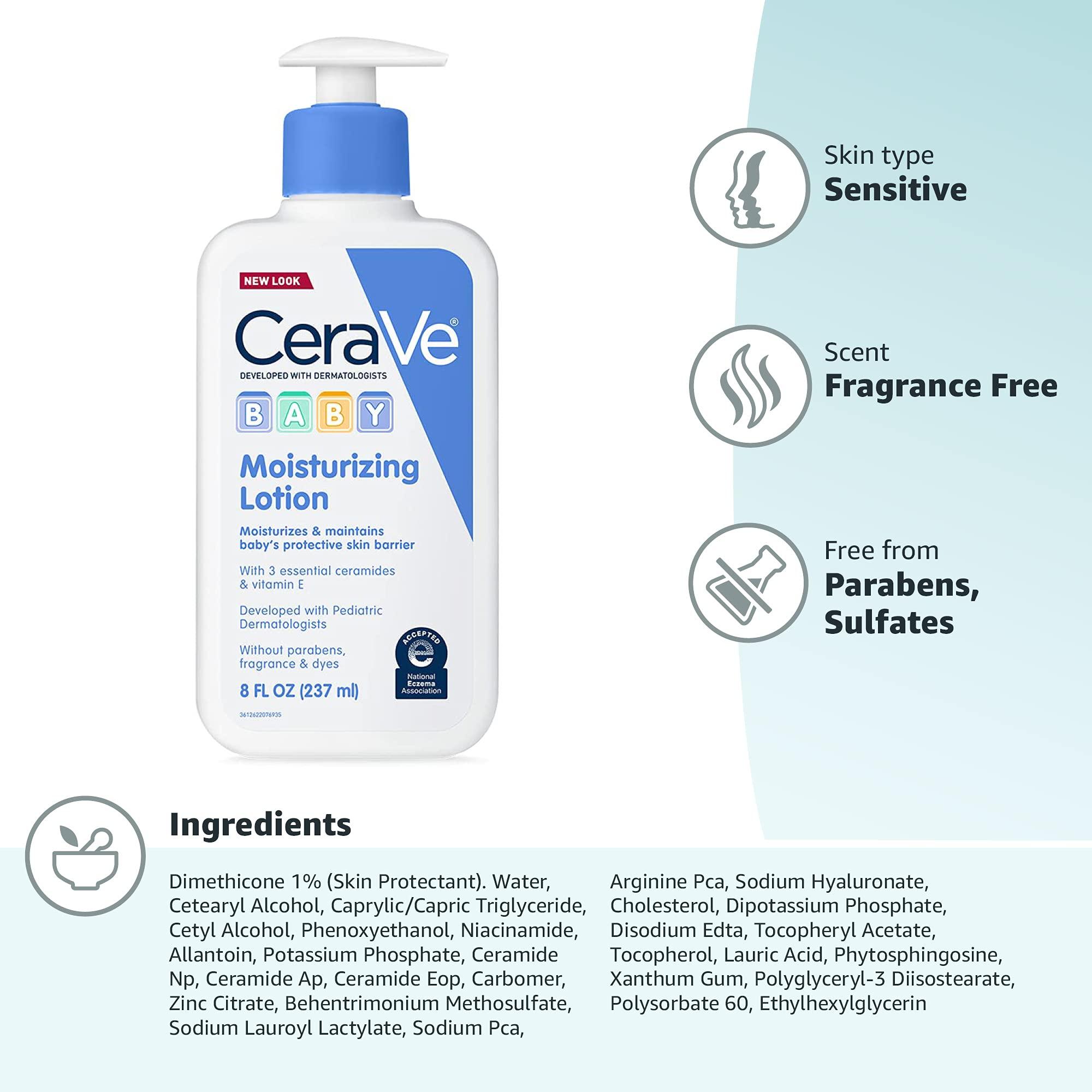 CeraVe Baby Lotion, Gentle Baby Skin Care with Ceramides, Niacinamide & Vitamin E, Fragrance, Paraben, Dye & Phthalates Free, Lightweight Moisturizer, 8 Ounce, Packaging May Vary - Image 12