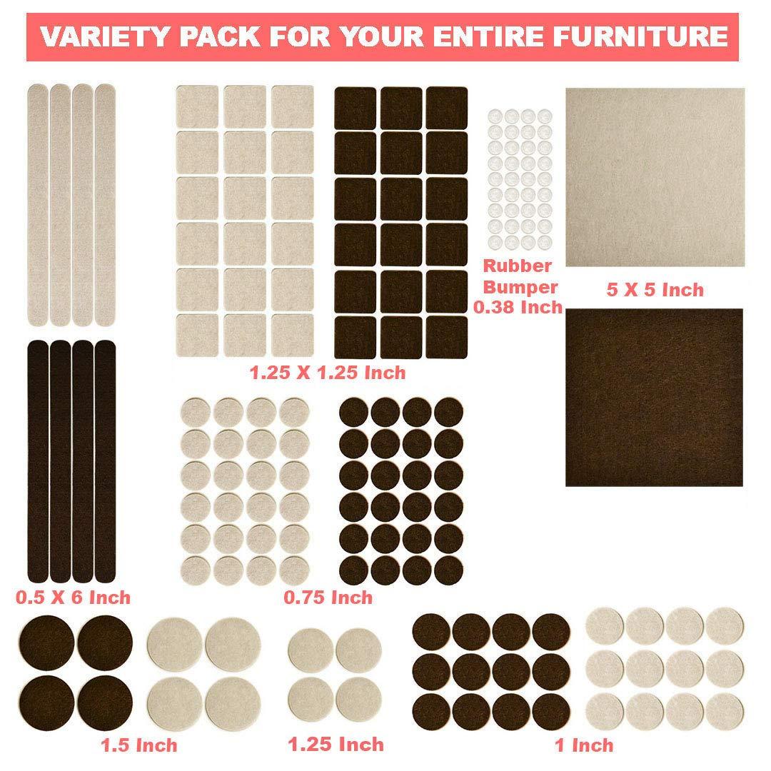 165 Piece Two Colors - Variety Size Furniture Felt Pads. Self Adhesive Pads with Transparent Noise Reduction Bumpers. Floor Protectors for Hardwood & Laminate Flooring-165 Piece - Image 2