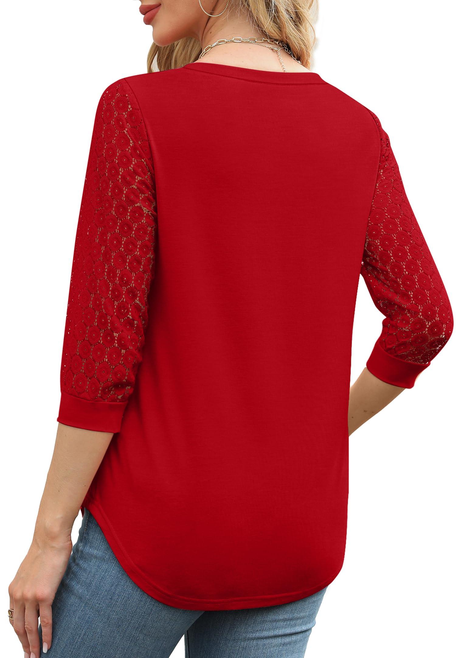XIEERDUO 3/4 Length Sleeve Womens Tops V-Neck Lace Tunic Tops Business Casual Blouses 2025 - Image 3