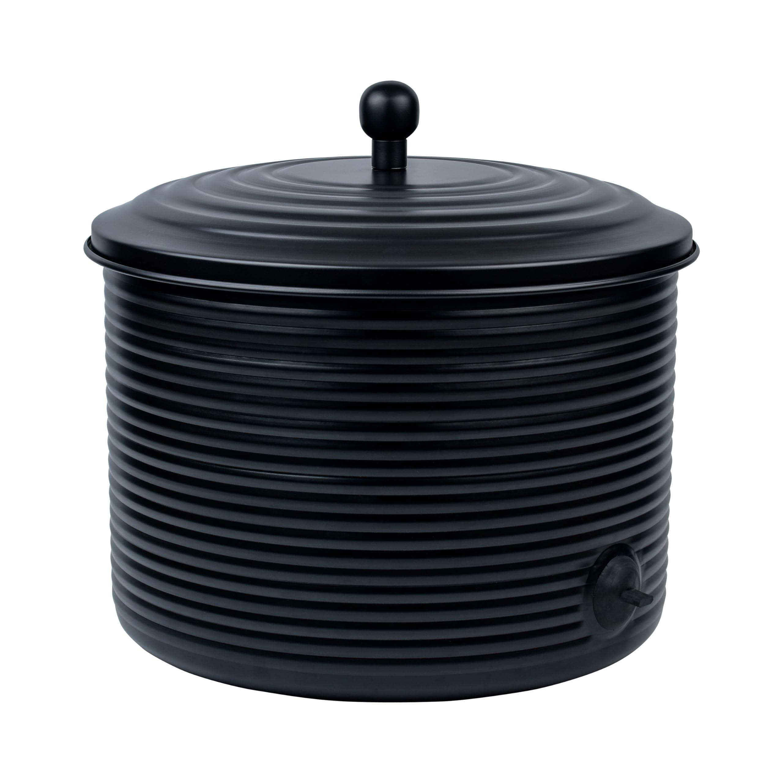 Garden Hose Holder Storage Pot with Lid Antique Ribbed | Water Hose Container Pot Outdoor or Indoor Use | Expandable Water Hose Hider Metal | Holds 125 ft Hose