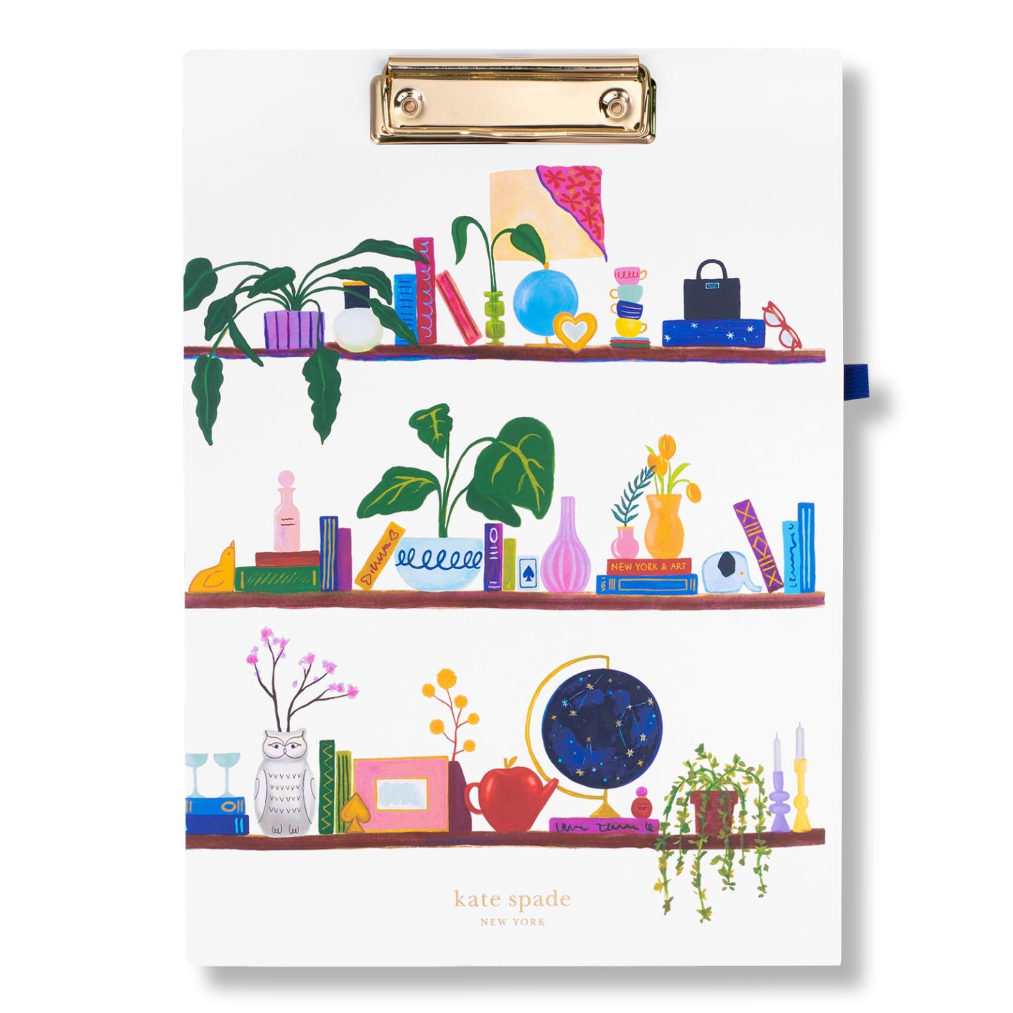 kate spade new york A4 Clipboard Folio with Low Profile Clip, Professional Padfolio Includes Lined Notepad, Pen Loop, and Pocket, Charmed Library - Image 3